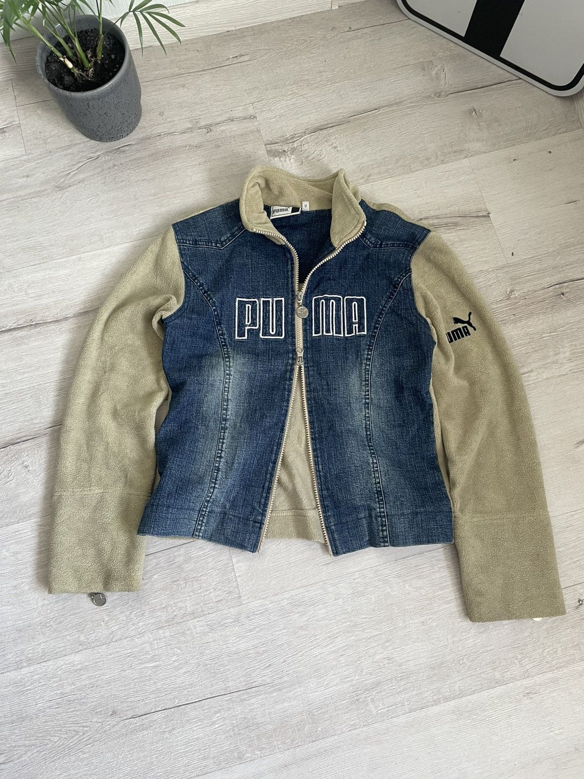 Avant Garde Puma Vintage Vintage Y2k Puma Zip Hoodie Denim fleece Jacket Big Logo Grailed