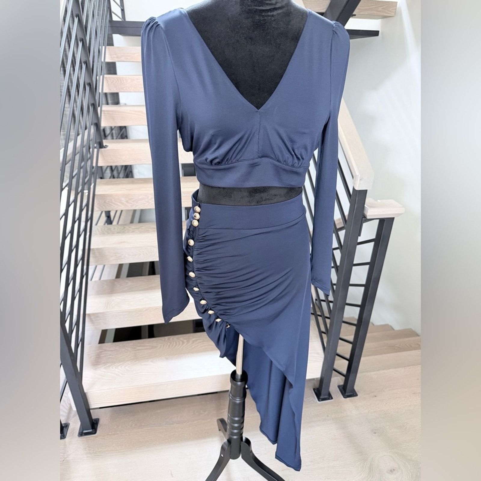 Navy Blue Grecian Tide Draped Skirt with matching crop top