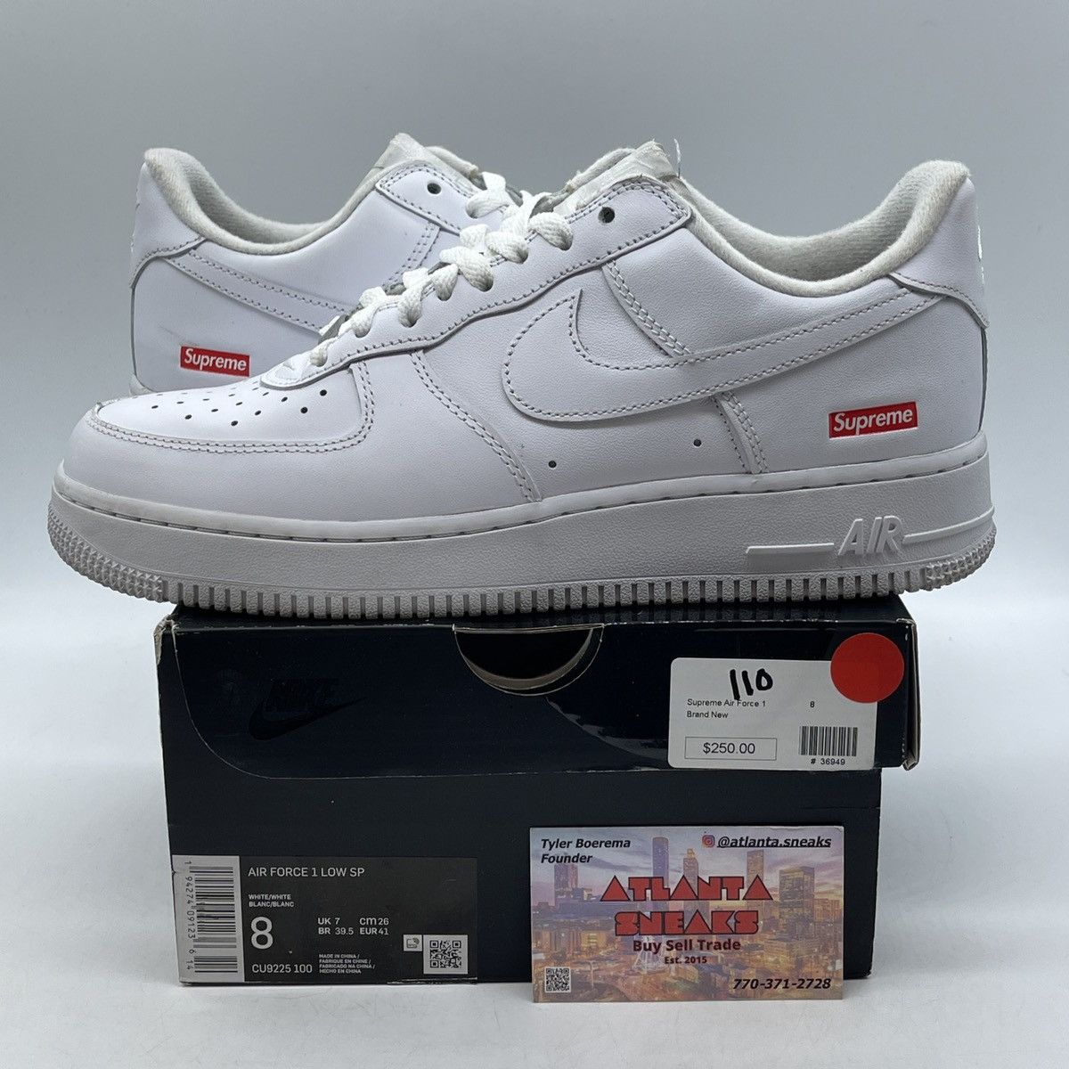 Nike Supreme x air force 1 low box logo white Size US 8 / EU 41 - 1 Thumbnail