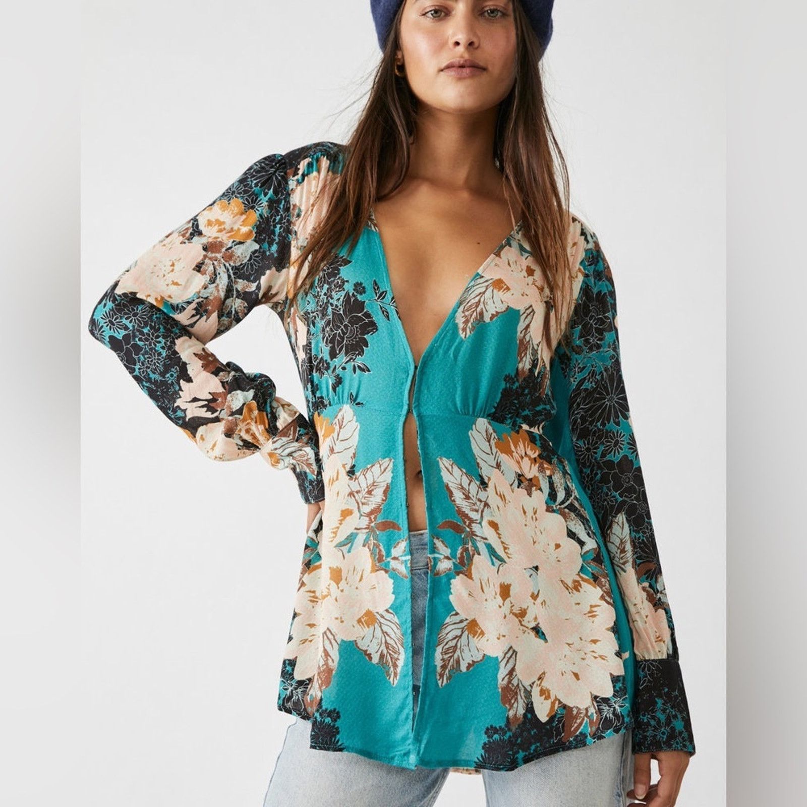 Free People Free People Mikayla Printed Tunic Green Balsam Combo Size S / US 4 / IT 40 - 5 Thumbnail