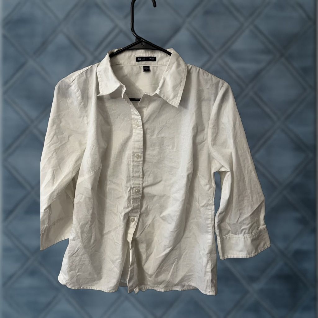 Gap GAP Blouse Shirt Womens M Solid White 3/4 Sleeve Button Collared Knit Stretch Classic Fit Regular Size M Womens Size M / US 6-8 / IT 42-44 - 1 Thumbnail
