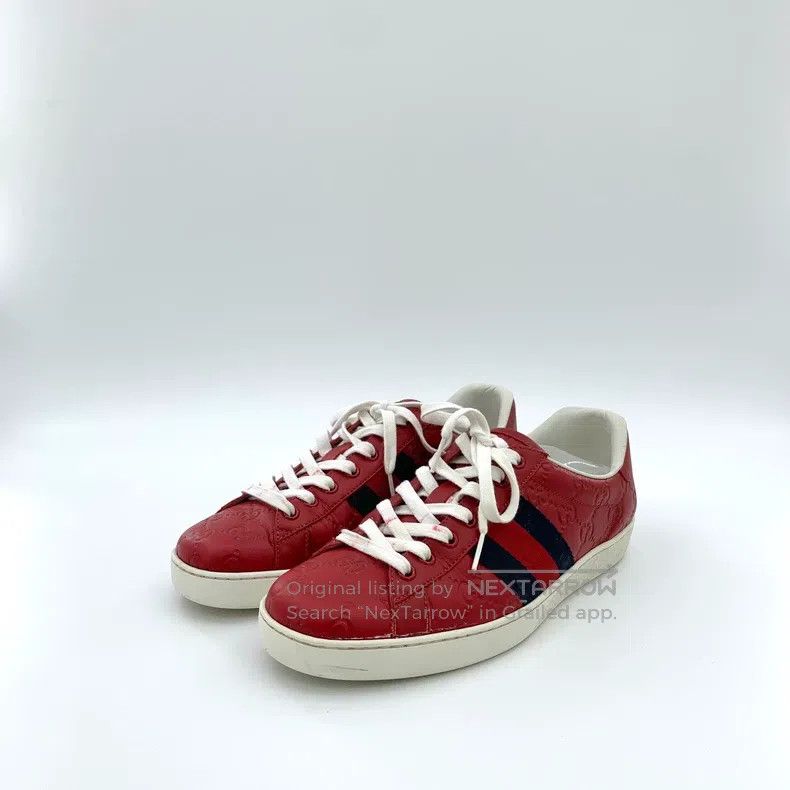 Gucci Red striped webbing logo dark pattern lacing casual