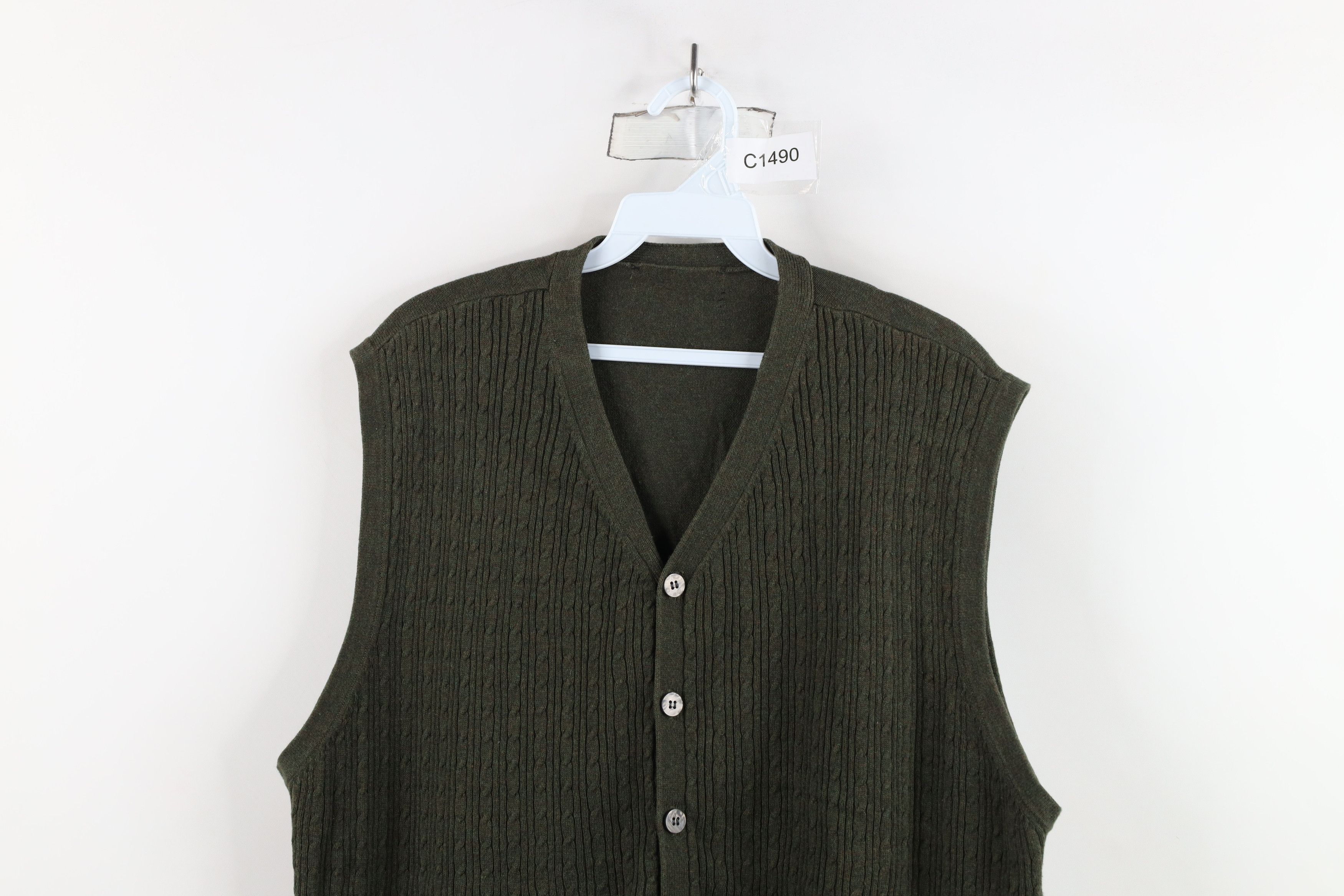 Vintage Vintage 90s Streetwear Blend Cable Knit Sweater Vest Green Size US XL / EU 56 / 4 - 2 Thumbnail