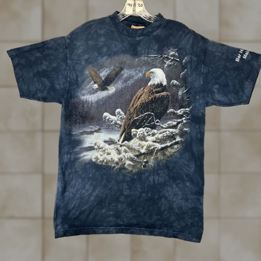 The Mountain Nature Shirt The Mountain Mens Large Bald Eagle Winter Scene Blue 90s Vintage Graphic Print Tshirt Crew Neck Short Sleeve Cotton Size US L / EU 52-54 / 3 - 1 Thumbnail