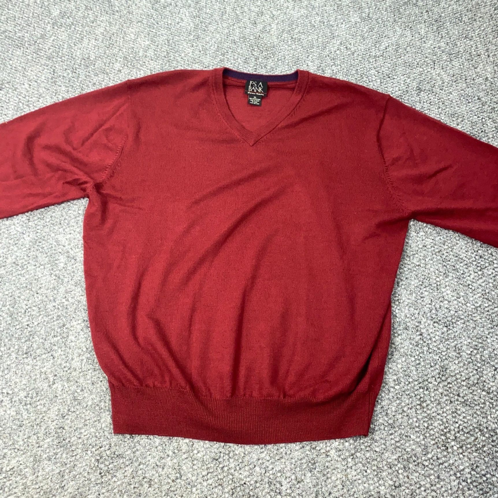 Jos. A. Bank Jos A Bank Sweater XL Red V-Neck Knit Pullover Wool Merino Casual Mens Size US XL / EU 56 / 4 - 4 Thumbnail