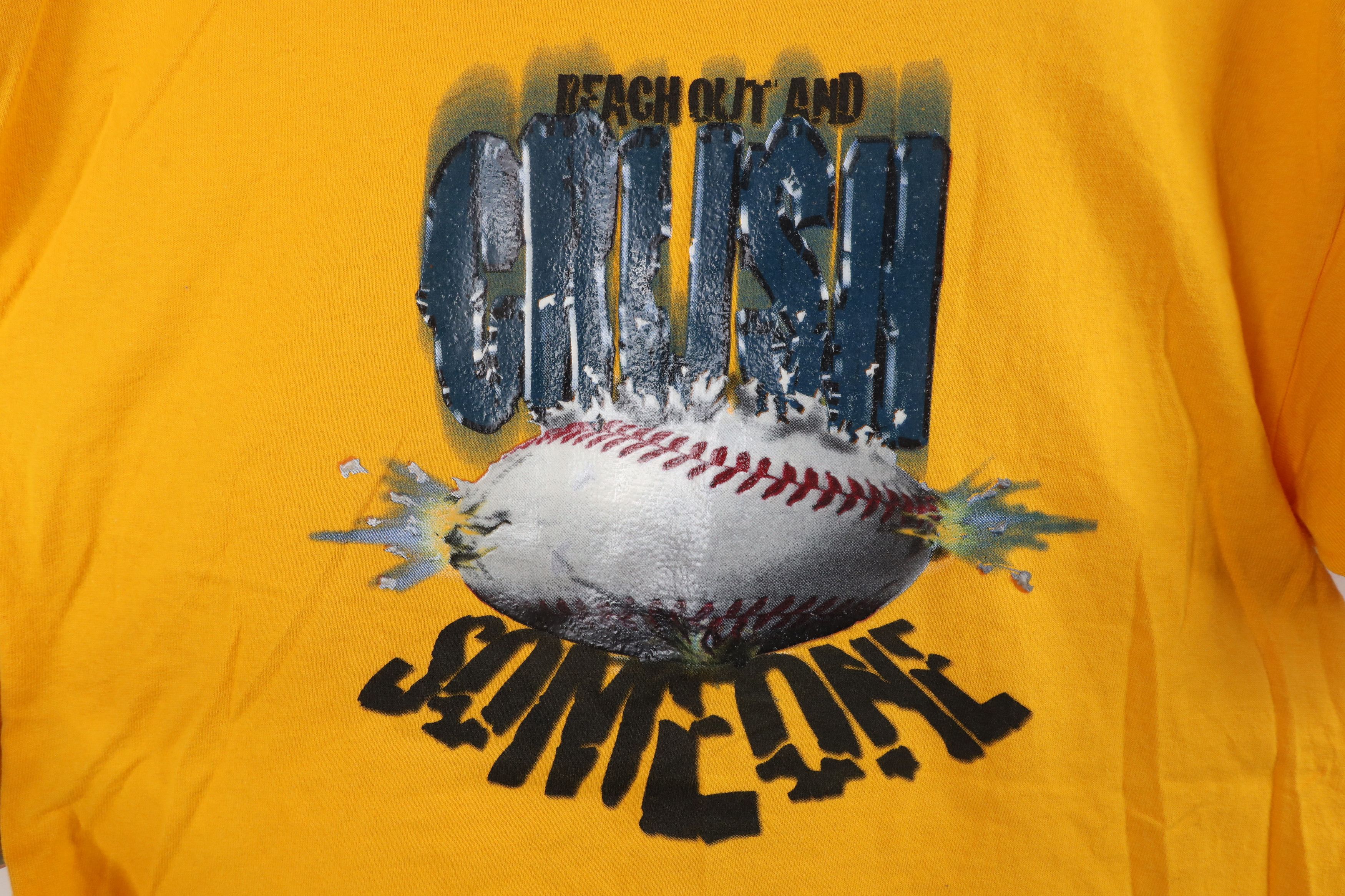 Vintage Vintage 90s Out And Crush Someone Baseball T-Shirt Yellow Size US S / EU 44-46 / 1 - 4 Thumbnail
