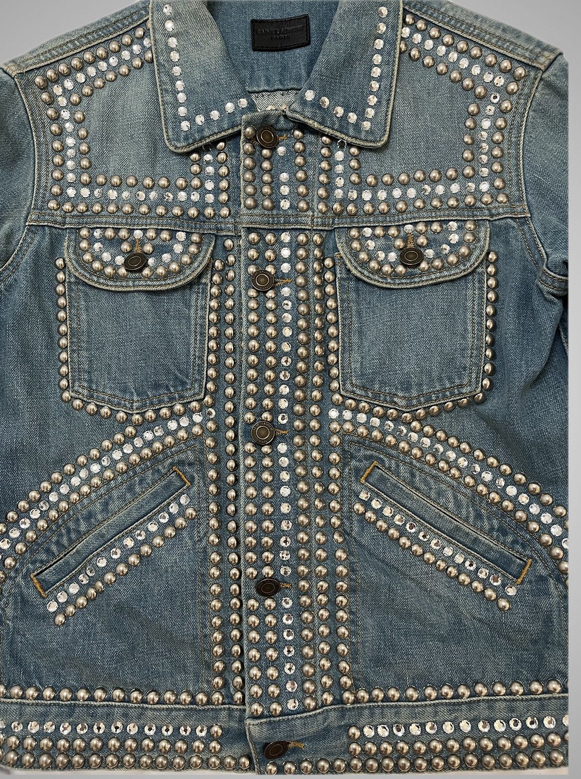 Saint Laurent Paris SS16 Studded Denim Jacket Surf Sound Size US XS / EU 42 / 0 - 6 Thumbnail