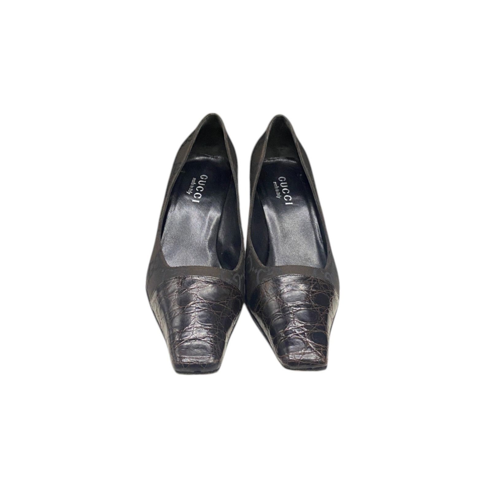 Gucci Embossed Croc Leather Brown Heels Size US 5.5 / IT 35.5 - 2 Thumbnail