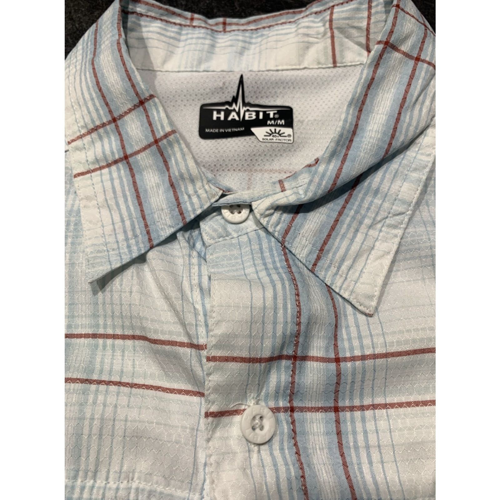 Habitat Habit Men’s Short Sleeve Shirt M White Blue UV Protection Vented Lightweight Fish Pattern Size US M / EU 48-50 / 2 - 6 Thumbnail