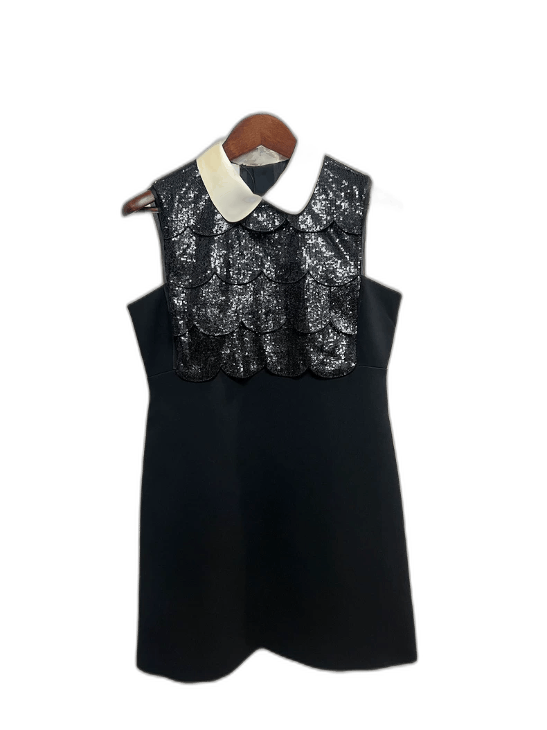 Miu Miu MiuMiu Black Sequin Pearl Button Dress-yf Size US 44 / EU 60 - 1 Thumbnail
