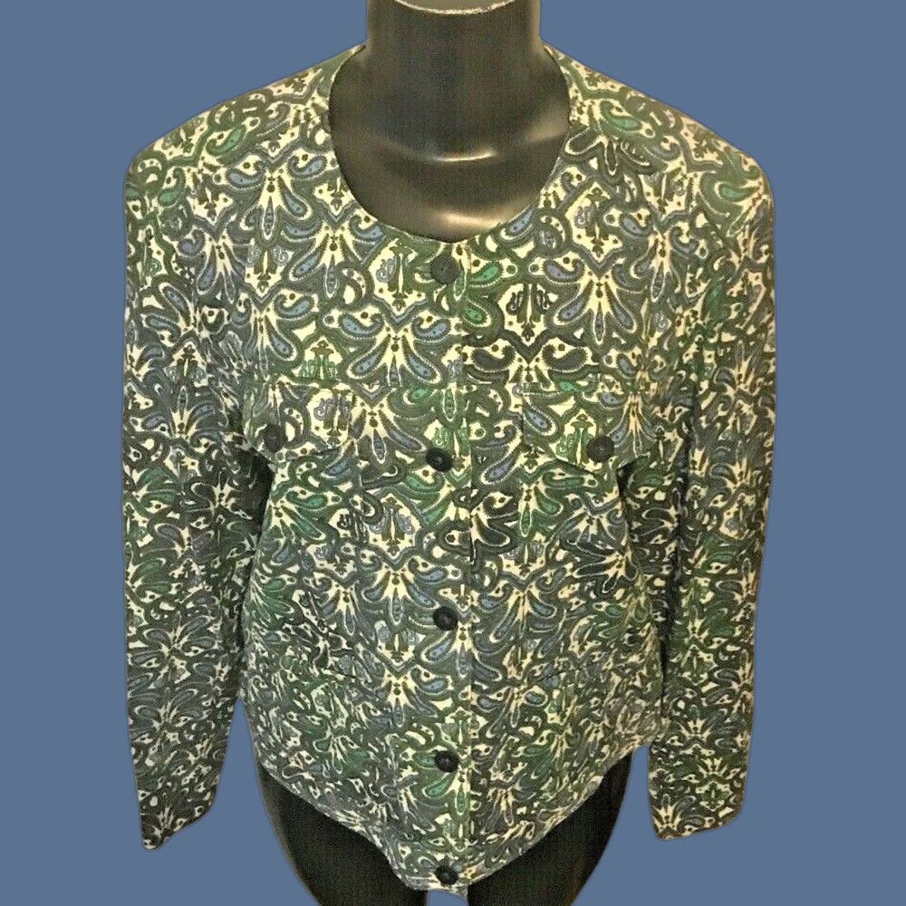 Charter Club VINTAGE Charter Club Womens Jacket Button Down Paisley Green Blue Cotton Spandex Chest 22" Large Womens Size L / US 10 / IT 46 - 1 Thumbnail