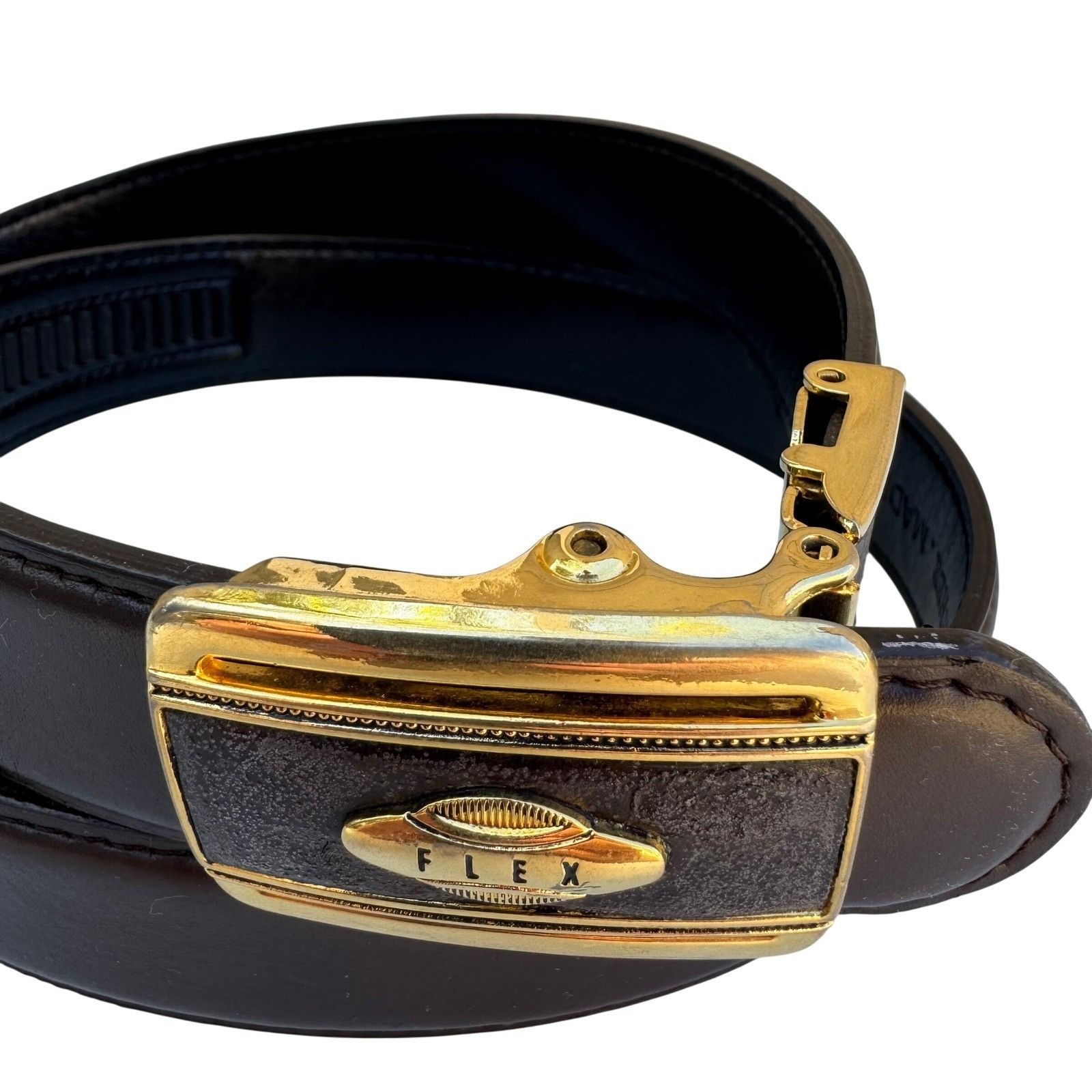 Other Flex Mens Vintage Ratchet Belt Dark Brown Genuine Leather Go Size ONE SIZE - 9 Thumbnail