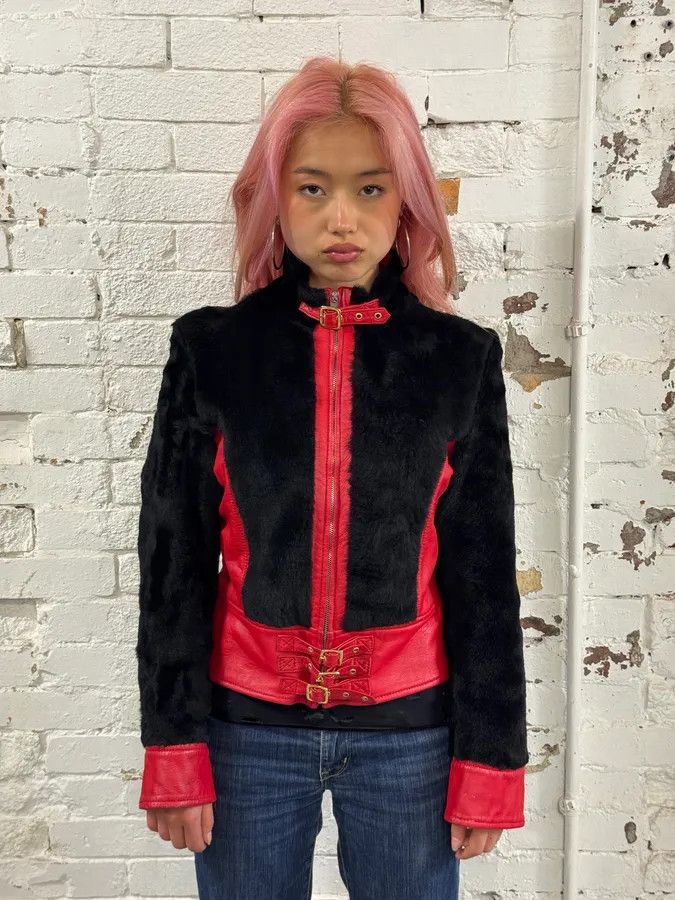 Dolce & Gabbana 2000s Dolce & Gabbana Biker Leather Red & Black Fur Moto Leather Jacket Size S / US 4 / IT 40 - 2 Thumbnail