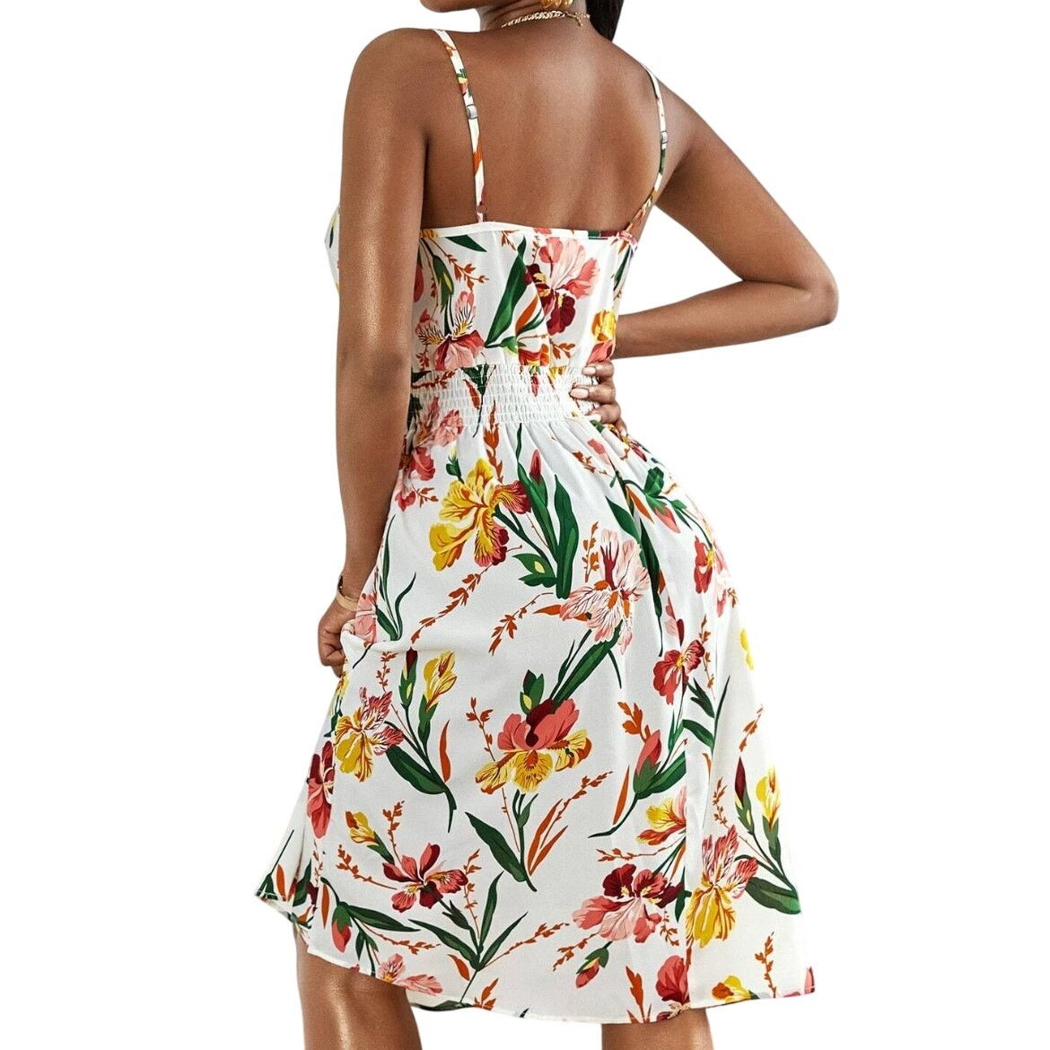 Shein Relaxiva Floral Print Shirred Cami Dress in White, Size M Size M / US 6-8 / IT 42-44 - 2 Thumbnail