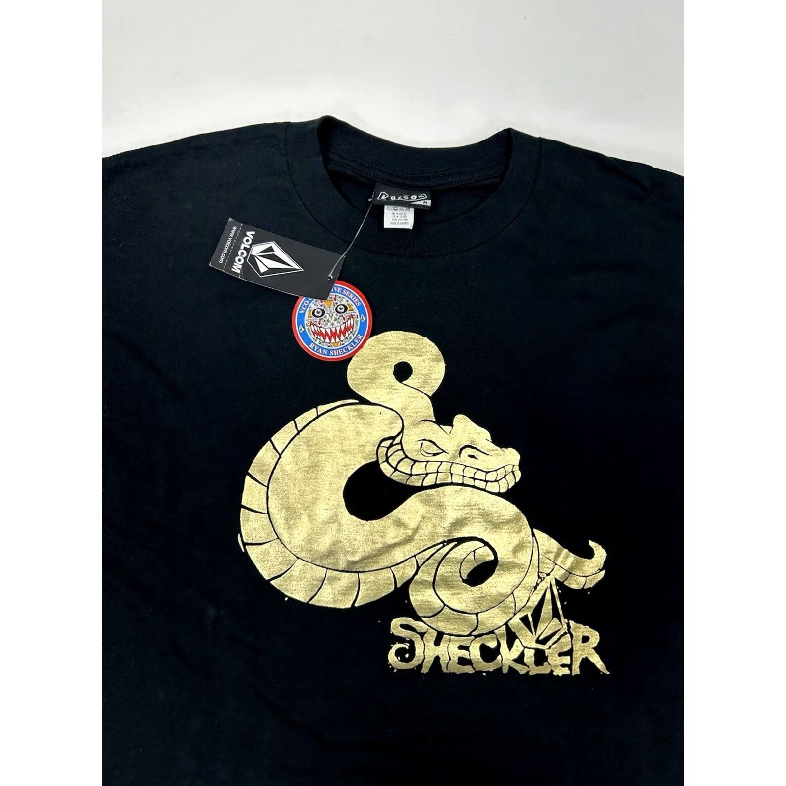 Volcom VINTAGE Volcom Stone Ryan Sheckler Snake Graphic Tee Shirt M Black Gold Mens/Unisex Adults Skate Brand New Old Stock Size US M / EU 48-50 / 2 - 3 Thumbnail