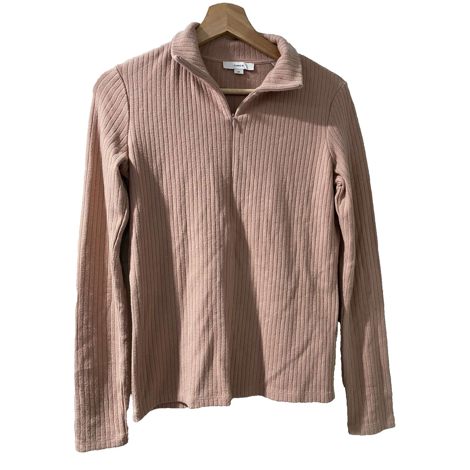 Vince Vince Ribbed Half Zip top Women’s Soft Pink Pet S A001382 Size S / US 4 / IT 40 - 1 Thumbnail