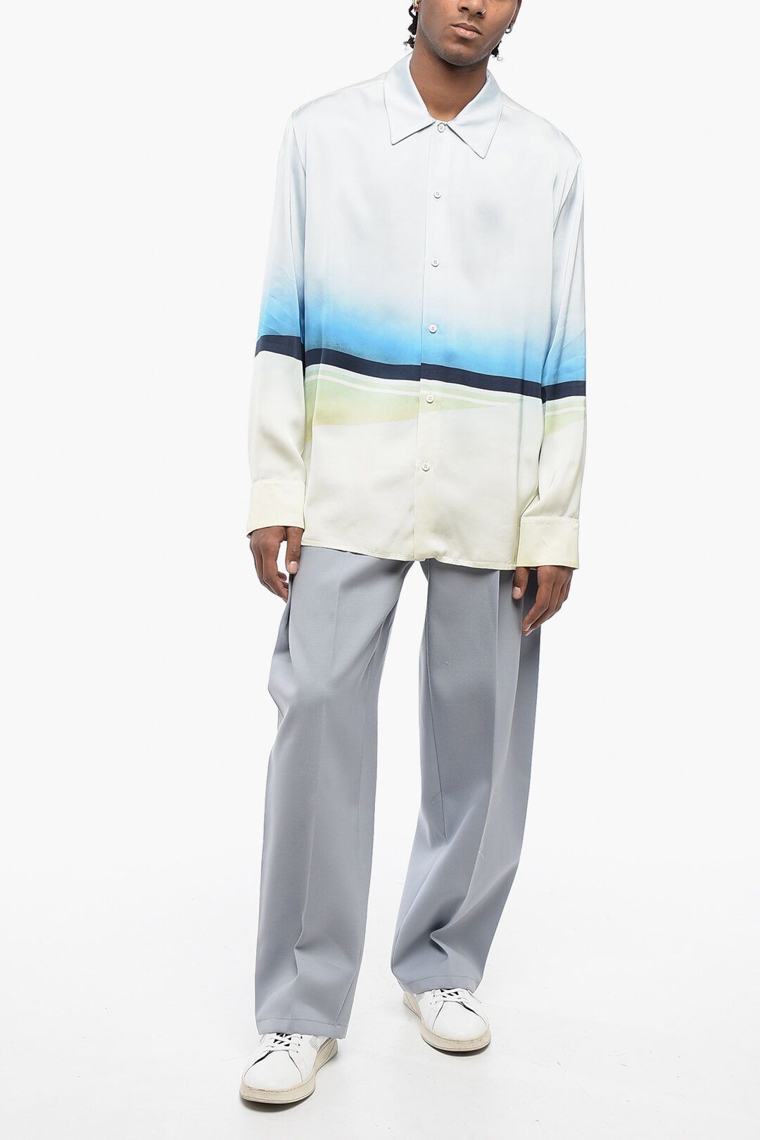 Jil Sander og1mm0625 Standard Collar Printed Satin Shirt in Multicolor Size US S / EU 44-46 / 1 - 4 Thumbnail