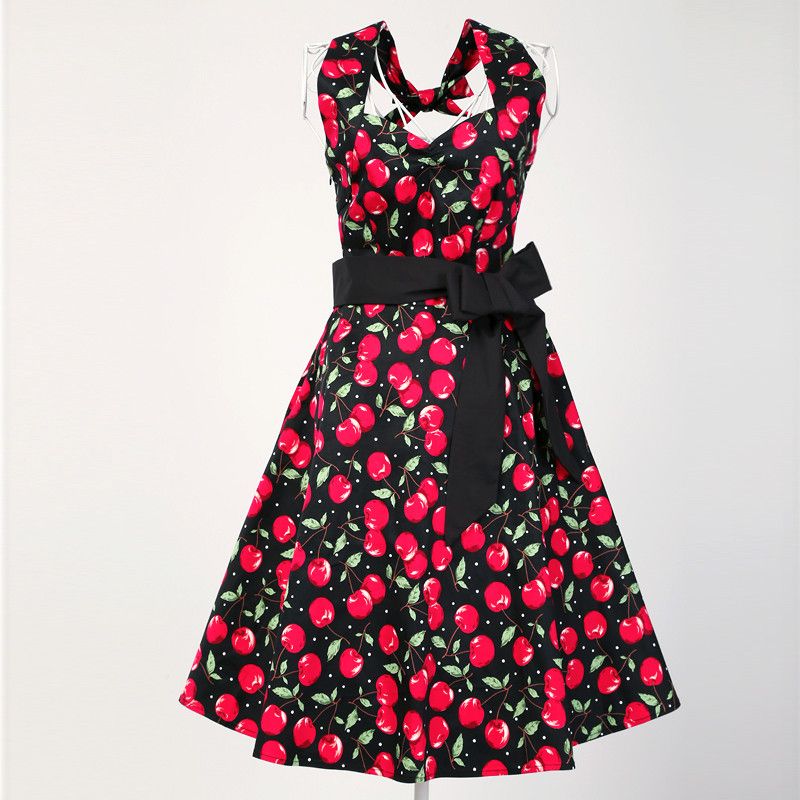 Other Cherry Print Vintage Style Backless Dress Size L / US 10 / IT 46 - 1 Thumbnail