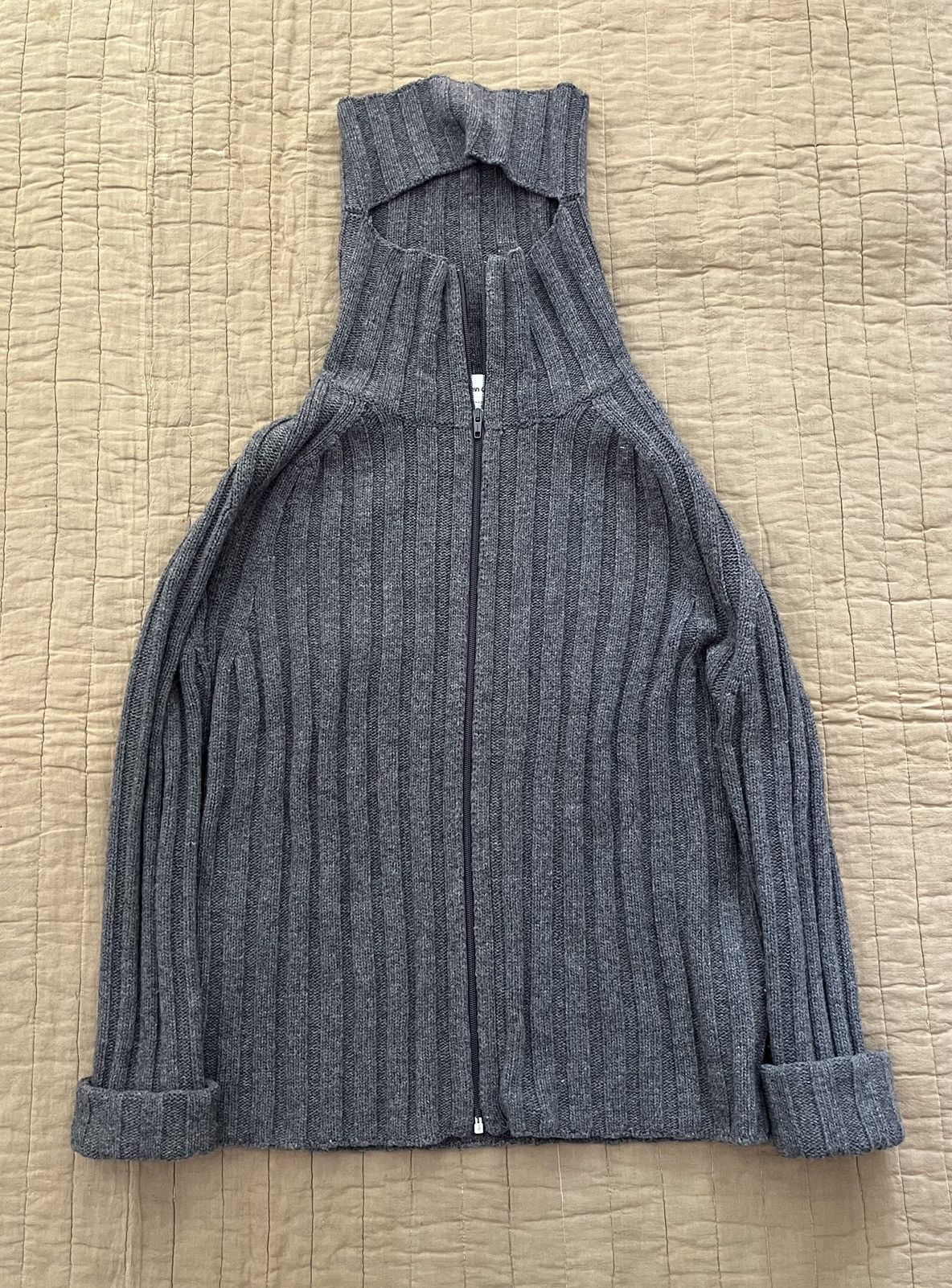 image of Hussein Chalayan Knight Hood Zip Up Knit in Grey, Men's (Size Medium)