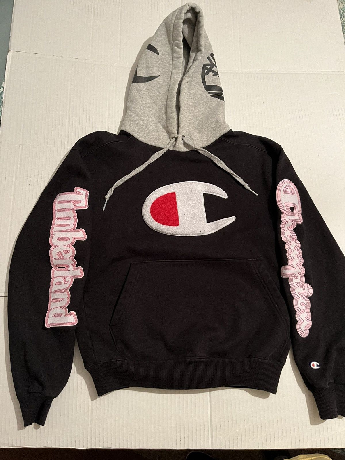 Champion Timberland Champion x Timberland Cone Hoodie Mens Black Gray Big Logo Grailed