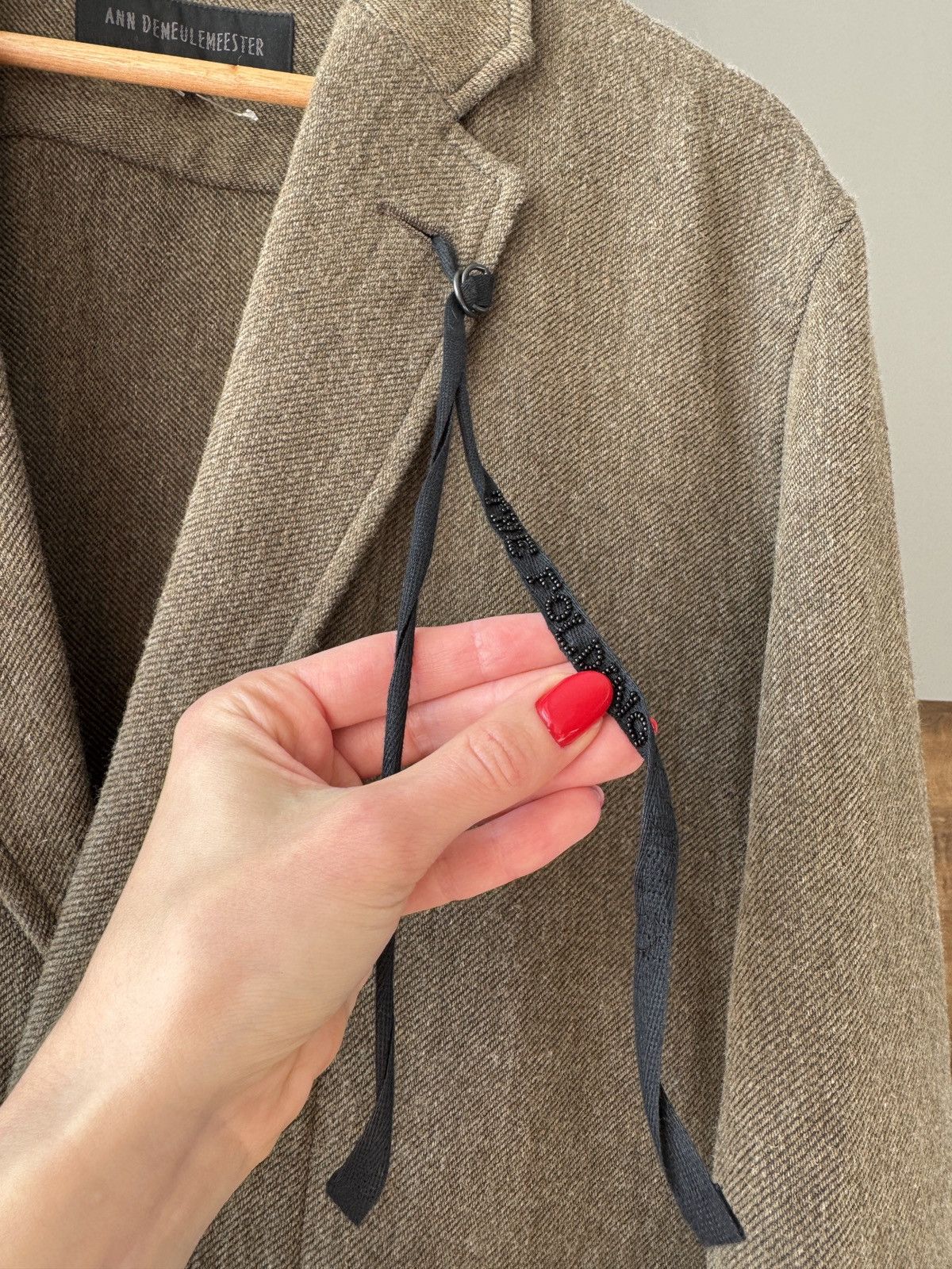Ann Demeulemeester Ann Demeulemeester Khaki Wool Blend String Detail Balzer Size 52S - 3 Thumbnail