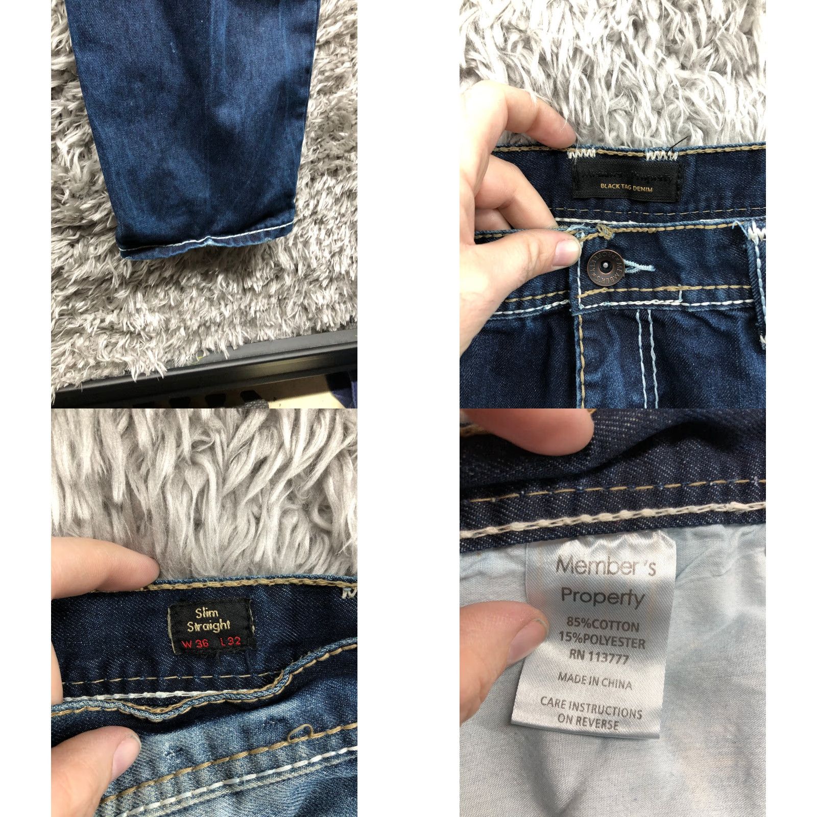 Vintage Black Tag Jeans Mens 36x32 Mid Rise Straight Leg Dark Wash Blue Denim Size US 36 / EU 52 - 8 Thumbnail