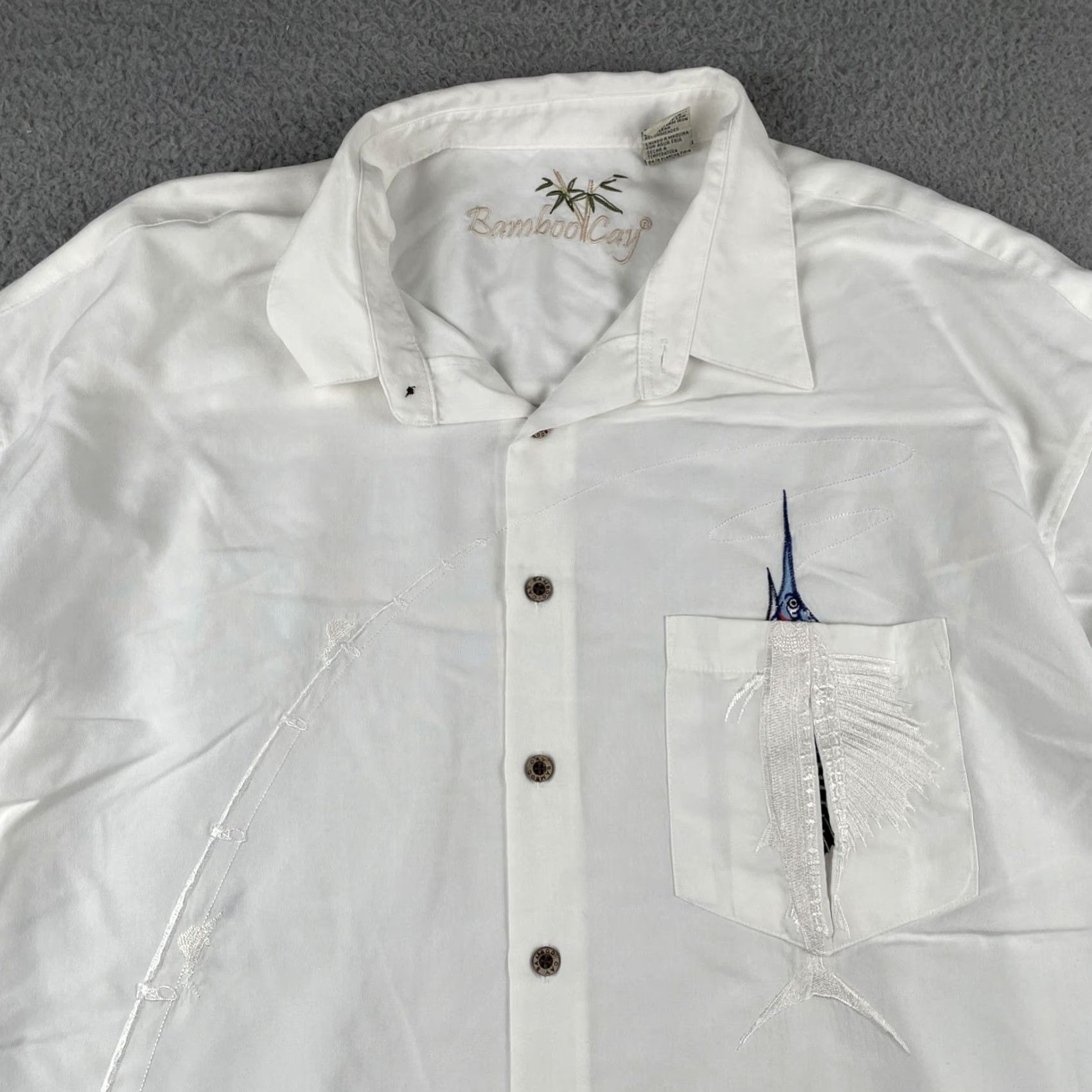 Vintage Bamboo Cay Men’s 3XL White Button-Up Embroidered Merlin Fish Beach Resort EUC Shirt Mens 3XL White Button-Up Embroidered Merlin Fish Beach Resort EUC Size US XXL / EU 58 / 5 - 2 Thumbnail