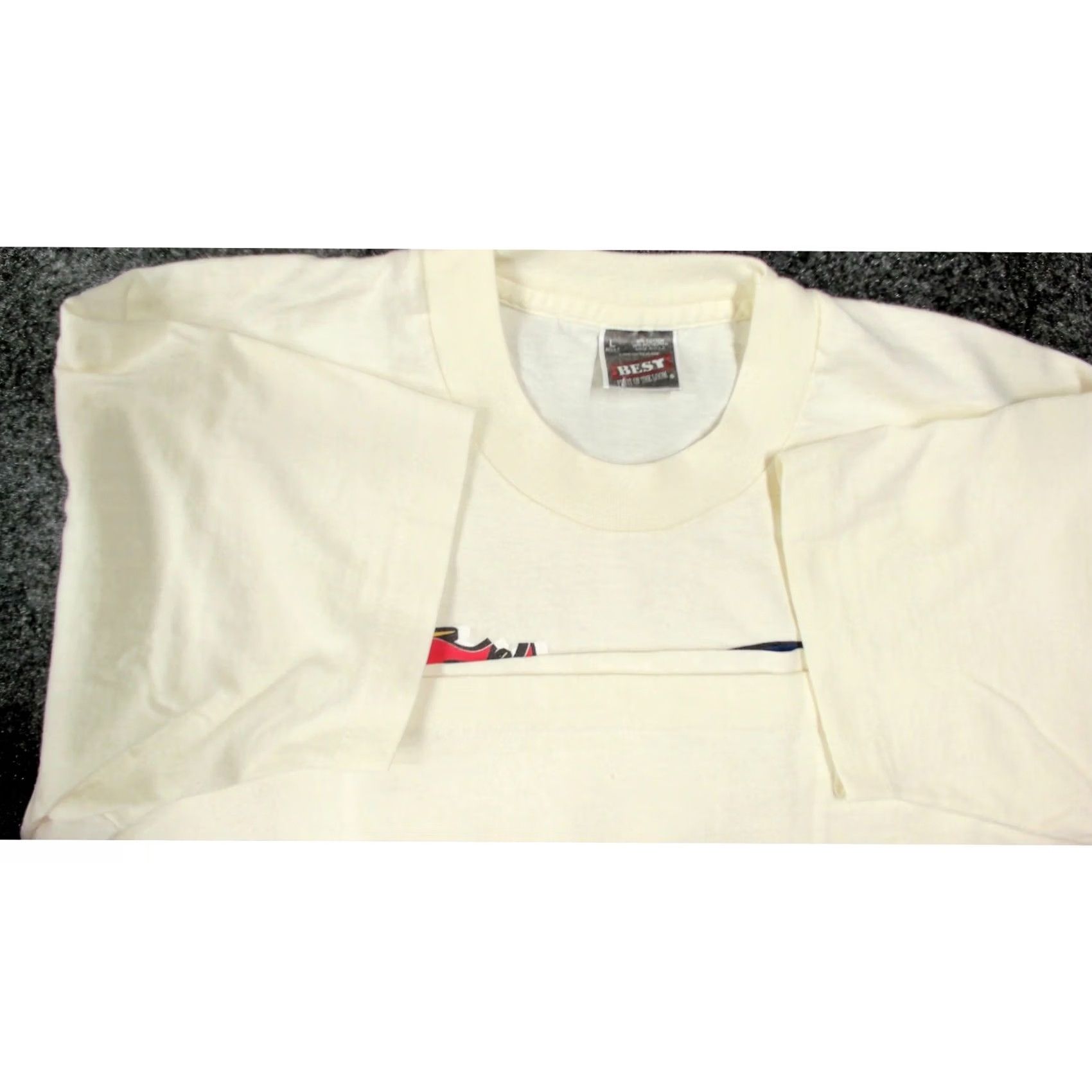 Fruit Of The Loom VINTAGE 1997 Junior Olympics Nebraska Track T Shirt Mens L Single Stitch Crew Neck Short Sleeve Cotton Cream 90s Retro Running Shirt Boxy Fit Mens Size US L / EU 52-54 / 3 - 6 Thumbnail