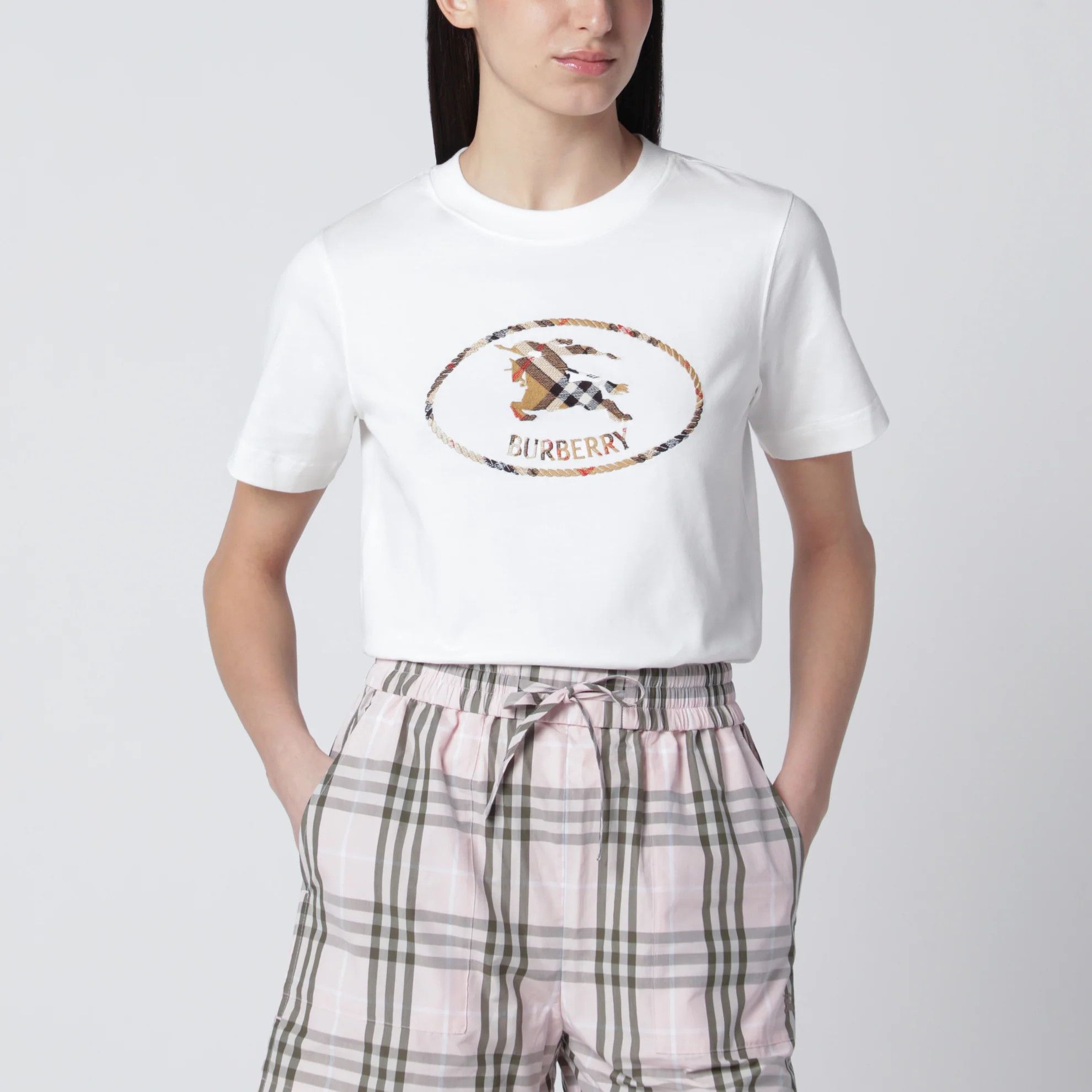 Burberry o1d2blof0426 Cotton Check Short Sleeve T-Shirt in White Size S / US 4 / IT 40 - 1 Thumbnail