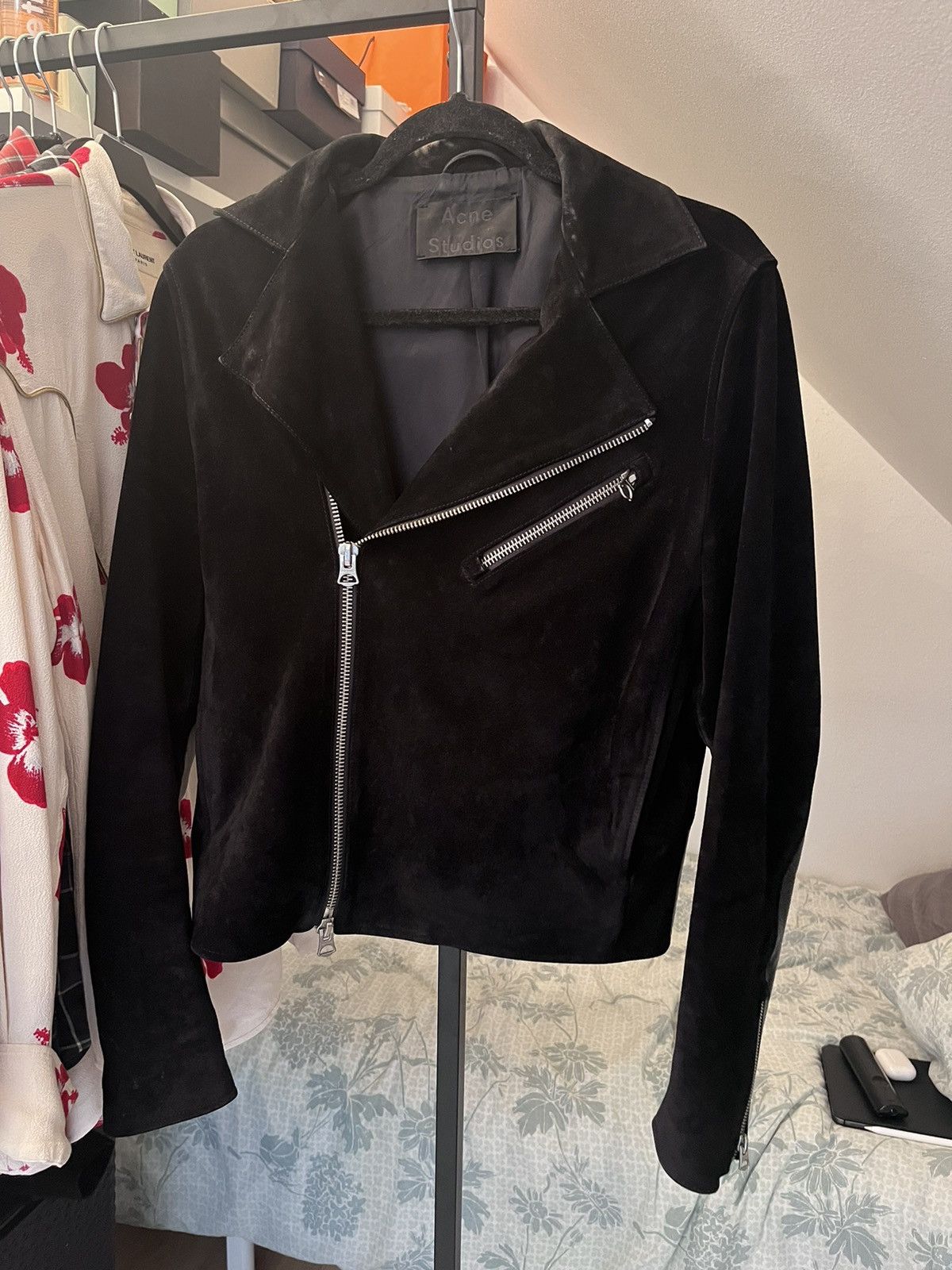 image of Acne Studios “Gibson” 2016 Suede Biker Jacket in Black, Men's (Size Medium)