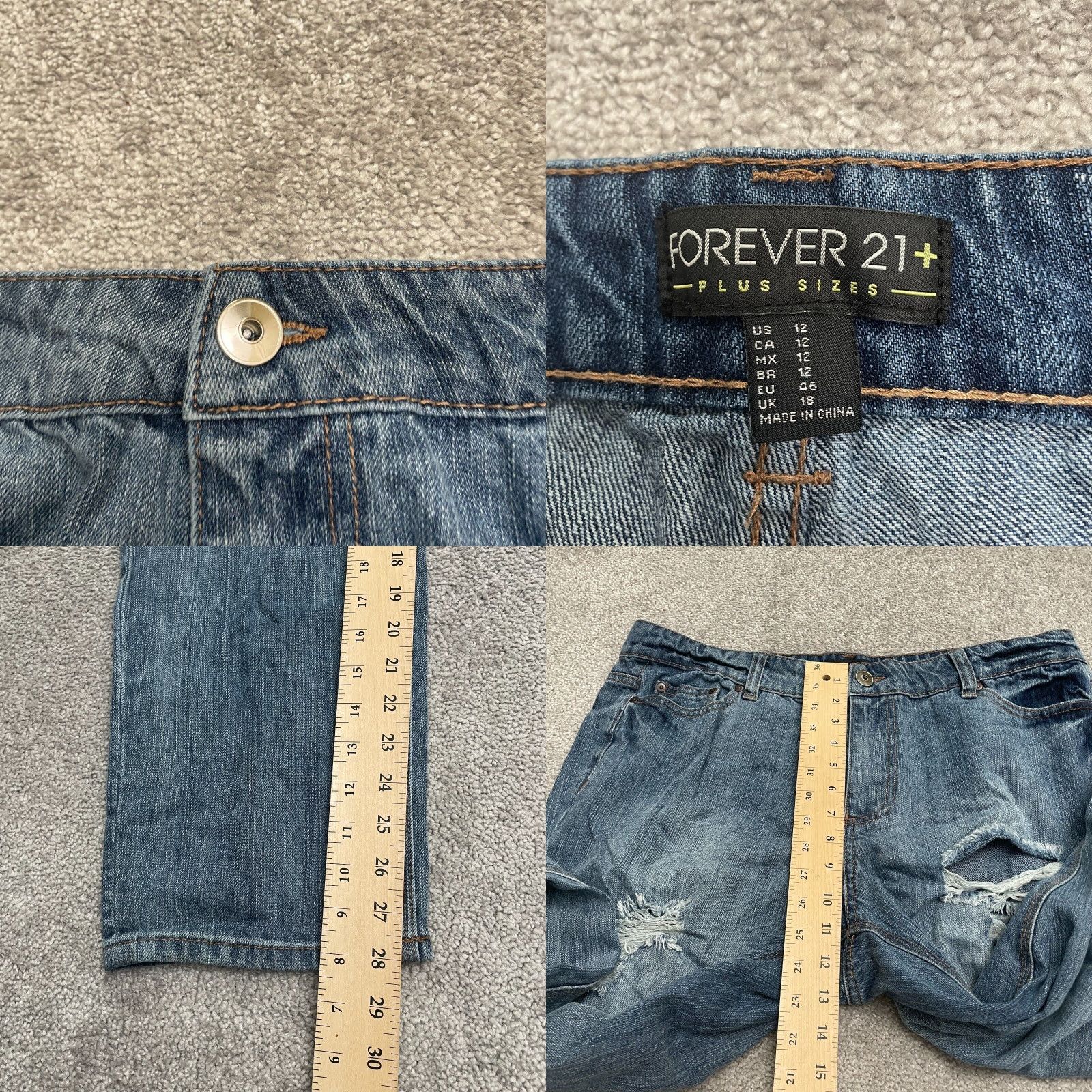 Forever 21 FOREVER 21 Jeans Womens 12 Distressed Denim Blue Medium Wash 38x28 Straight High Rise 5-Pocket Vintage No Mens Girls Size 34" / US 12 / IT 48 - 8 Thumbnail