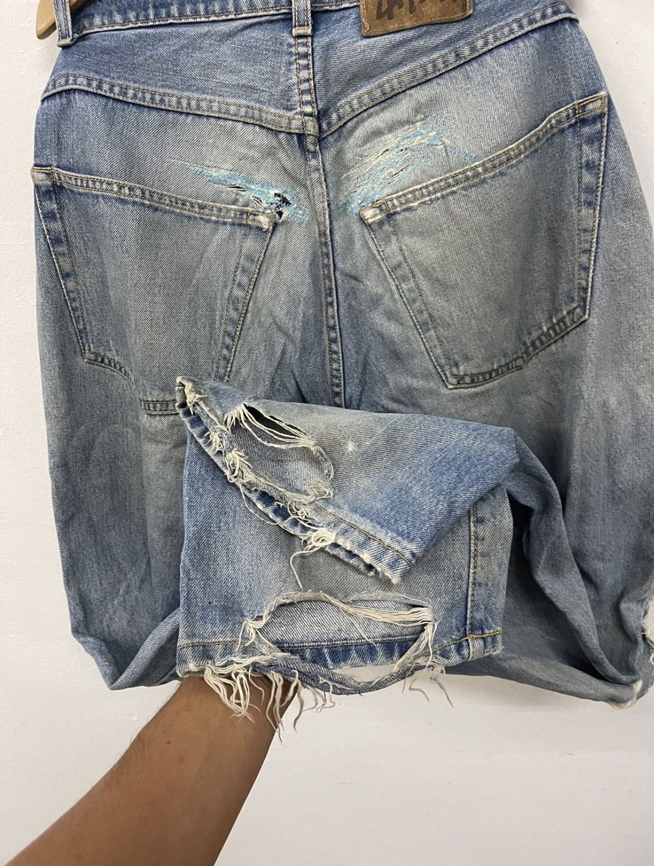 Stussy × Vintage Rip distressed rework Stussy denim Size US 33 - 12 Thumbnail