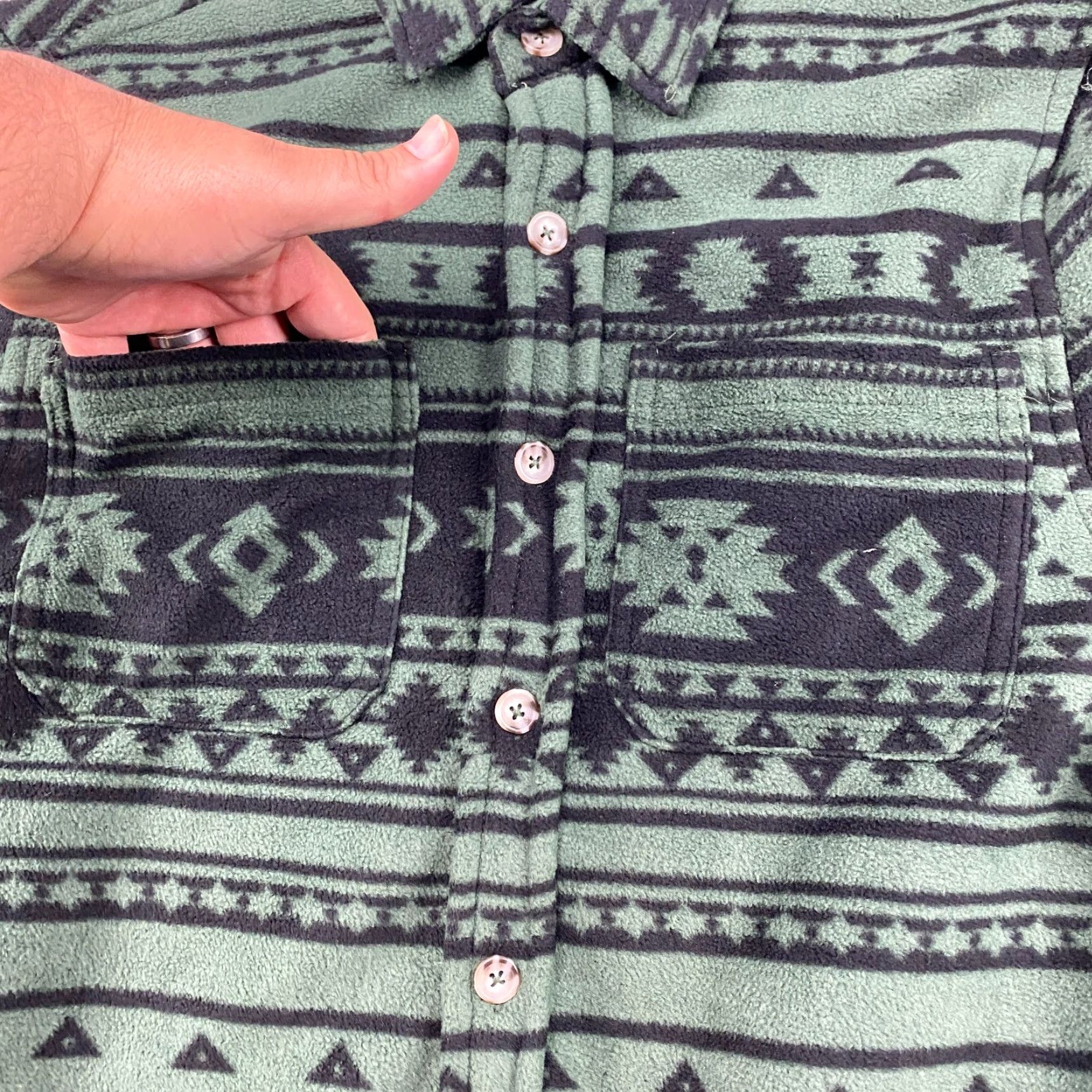 Vintage VSTR Aztec Shirt Jacket Mens Small Black Polyester Fleece Lined Button Pockets Long Sleeve All Seasons Casual Shirt Jacket Mens Size US S / EU 44-46 / 1 - 4 Thumbnail