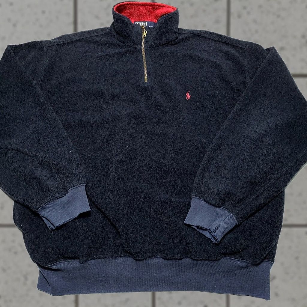Polo Ralph Lauren VINTAGE Polo Ralph Lauren Men Blue 1/4 Zip Teddy Fleece Red Pony Size Large Sweater Zipper Logo Embroidered Long Sleeve Mock Neck 100% Polyester Size US L / EU 52-54 / 3 - 1 Thumbnail