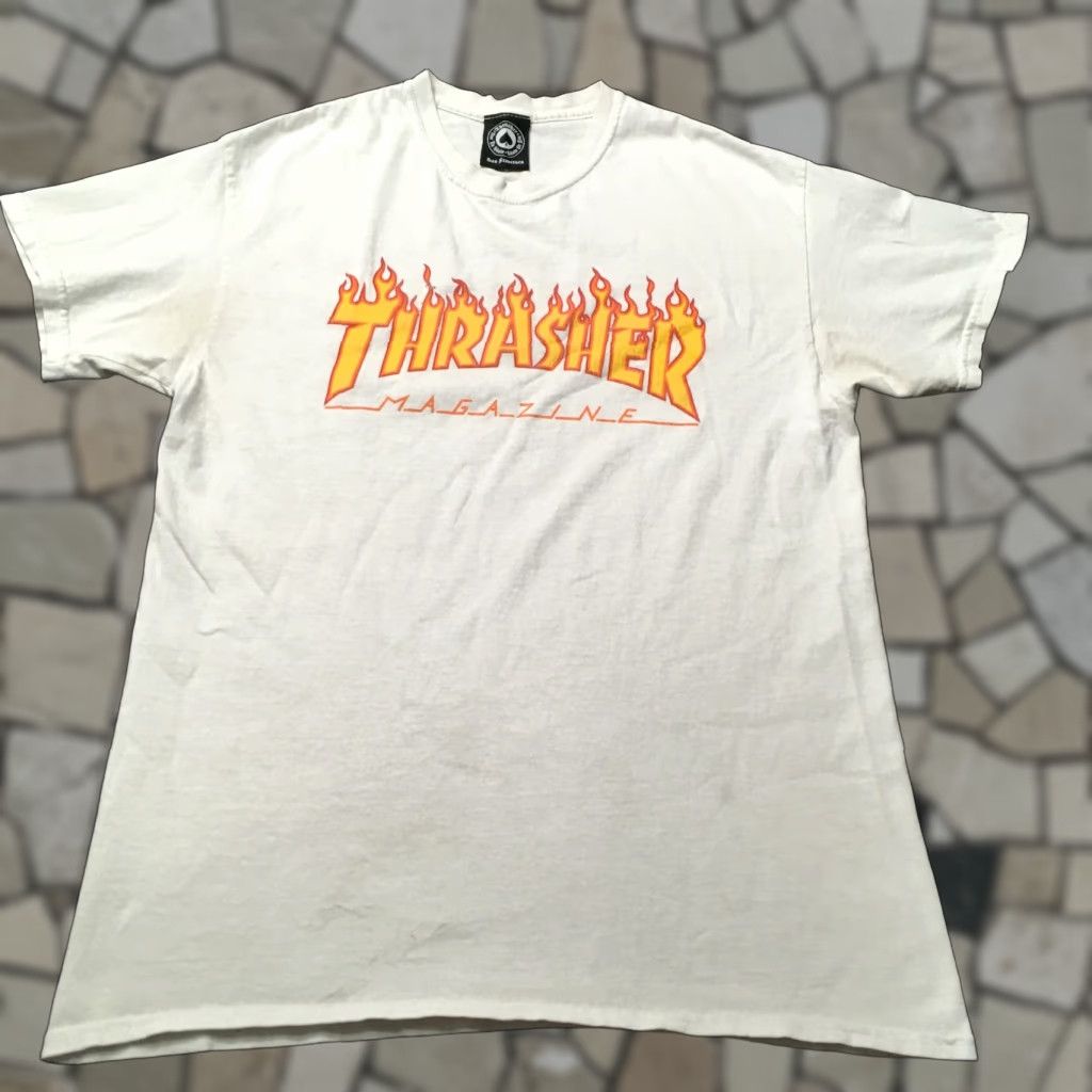 Thrasher VINTAGE Thrasher T-Shirt White Tee 90s Skater Fire Logo Graphic Print Mens M Fashion Shirt Size US M / EU 48-50 / 2 - 1 Thumbnail
