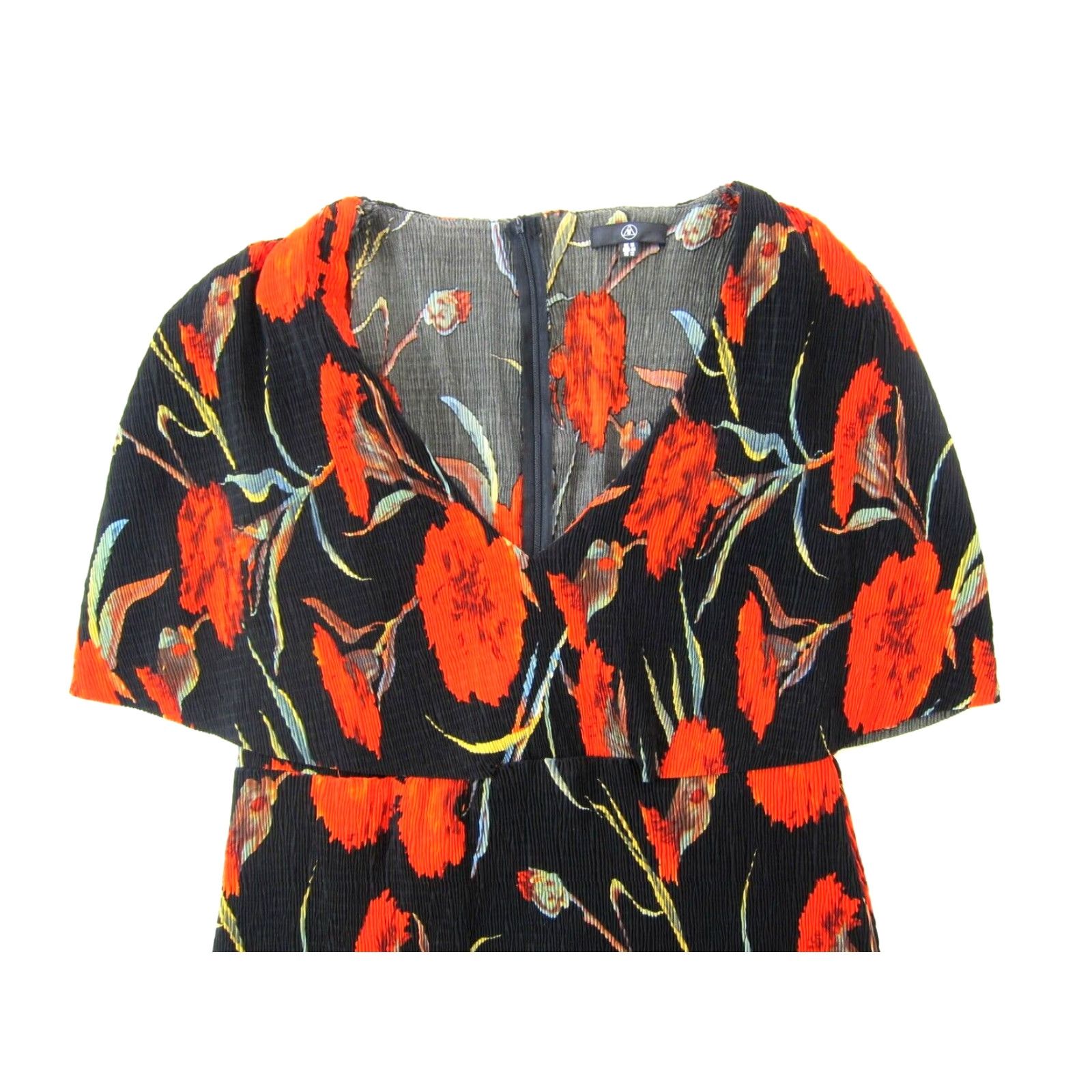 Missguided Missguided Red Black Green Floral Stretch V-Neck Short Sleeve Tunic Dress 12 Size 34" / US 12 / IT 48 - 3 Thumbnail