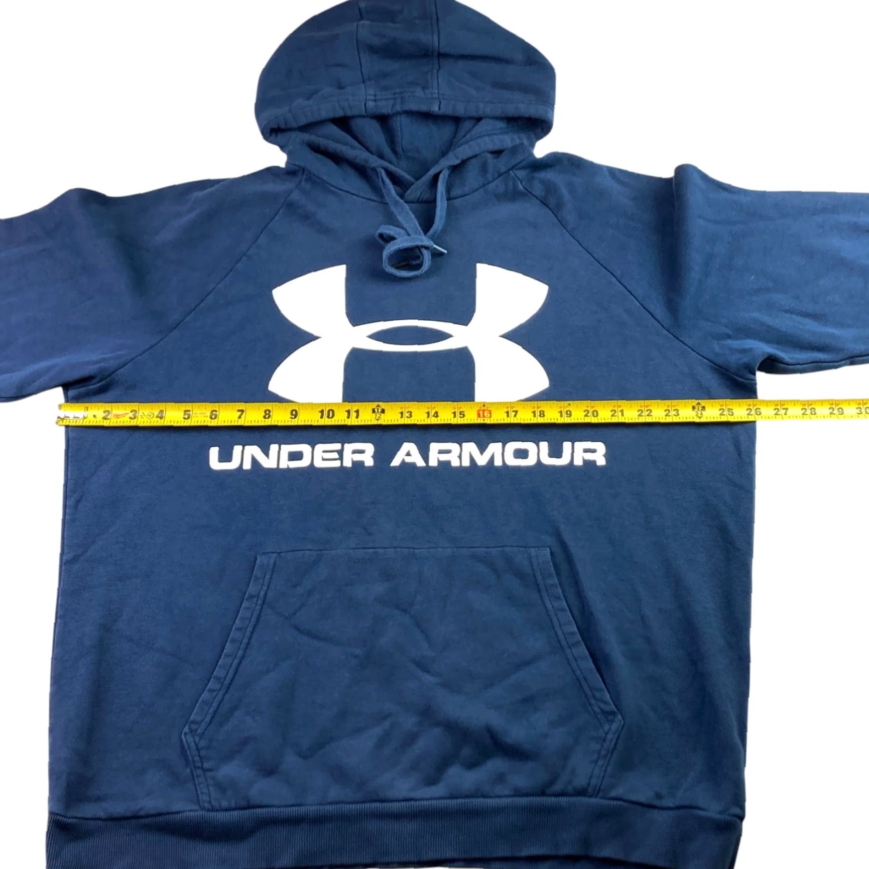Under Armour Men’s Hoodie Sweatshirt Lined Fleece Logo Navy Blue 2XL Pullover Hooded Sweatshirt Drawstring Regular Fit