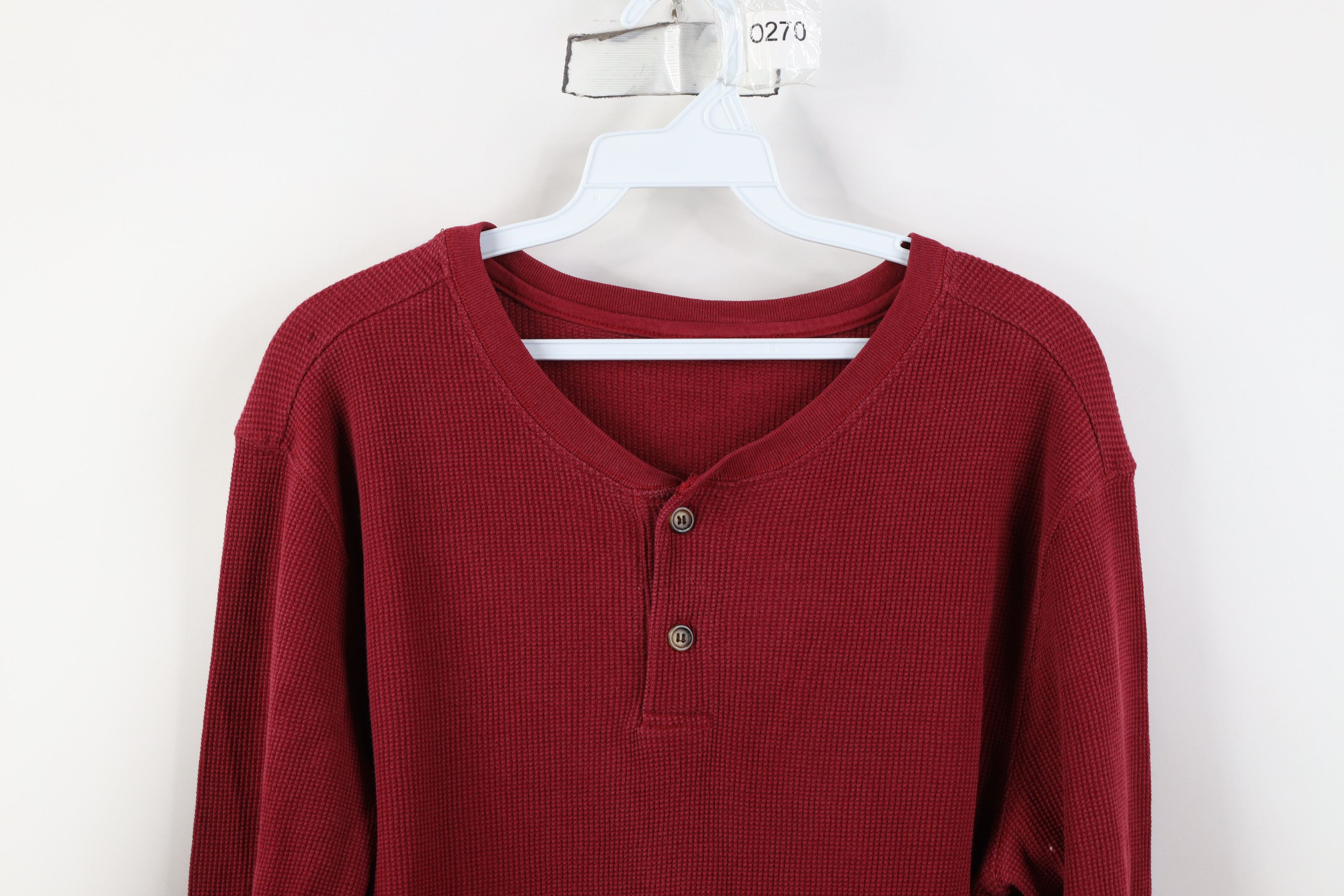 Vintage Vintage 90s Streetwear Waffle Knit Henley T-Shirt Red Size US M / EU 48-50 / 2 - 2 Thumbnail