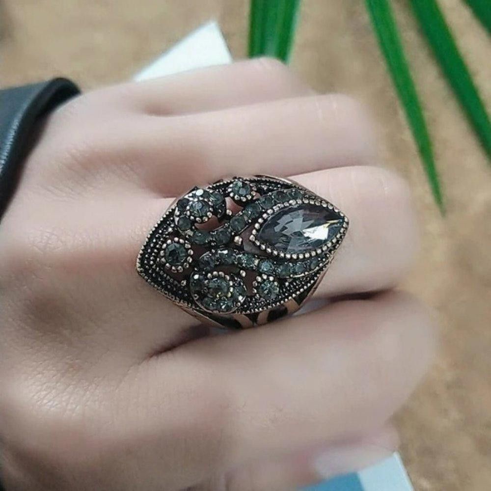 Designer Vintage Boho Gray Hollow Ethnic Antique Gold Ring Size ONE SIZE - 7 Thumbnail