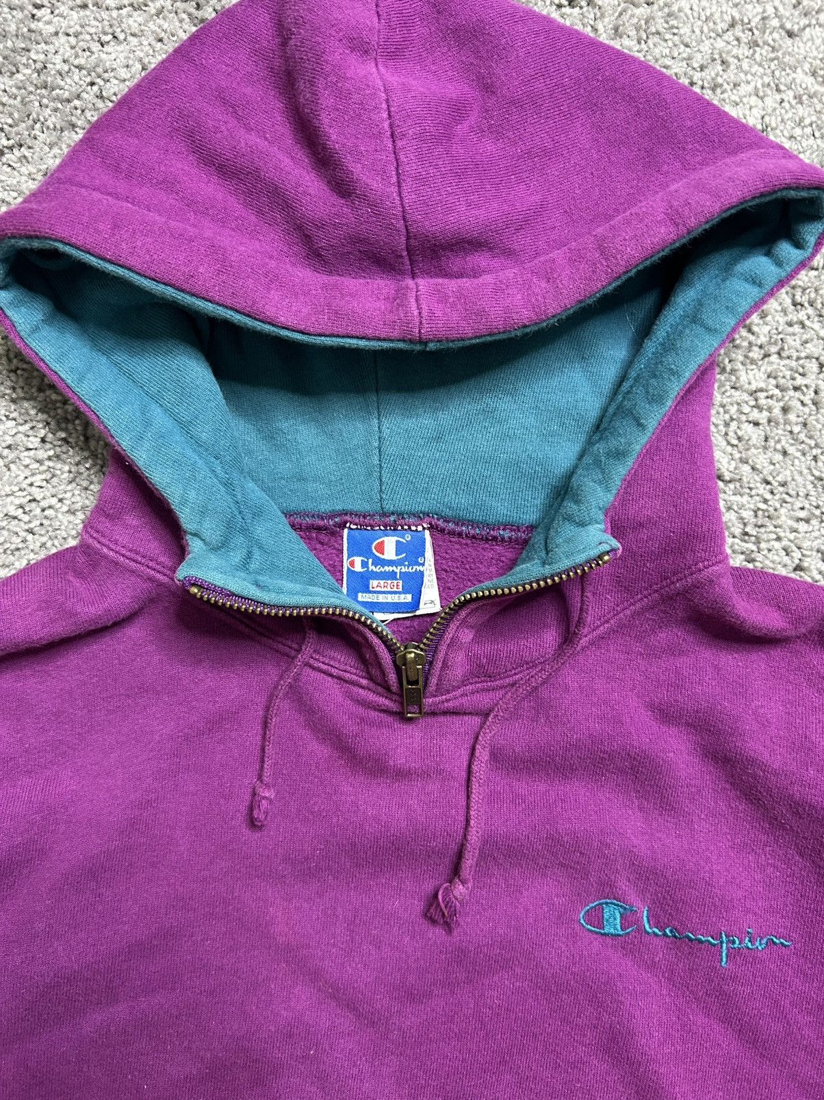 Champion Vintage 90s Champion Sweatshirt Quarter Zip Hoodie Purple Size US L / EU 52-54 / 3 - 3 Thumbnail