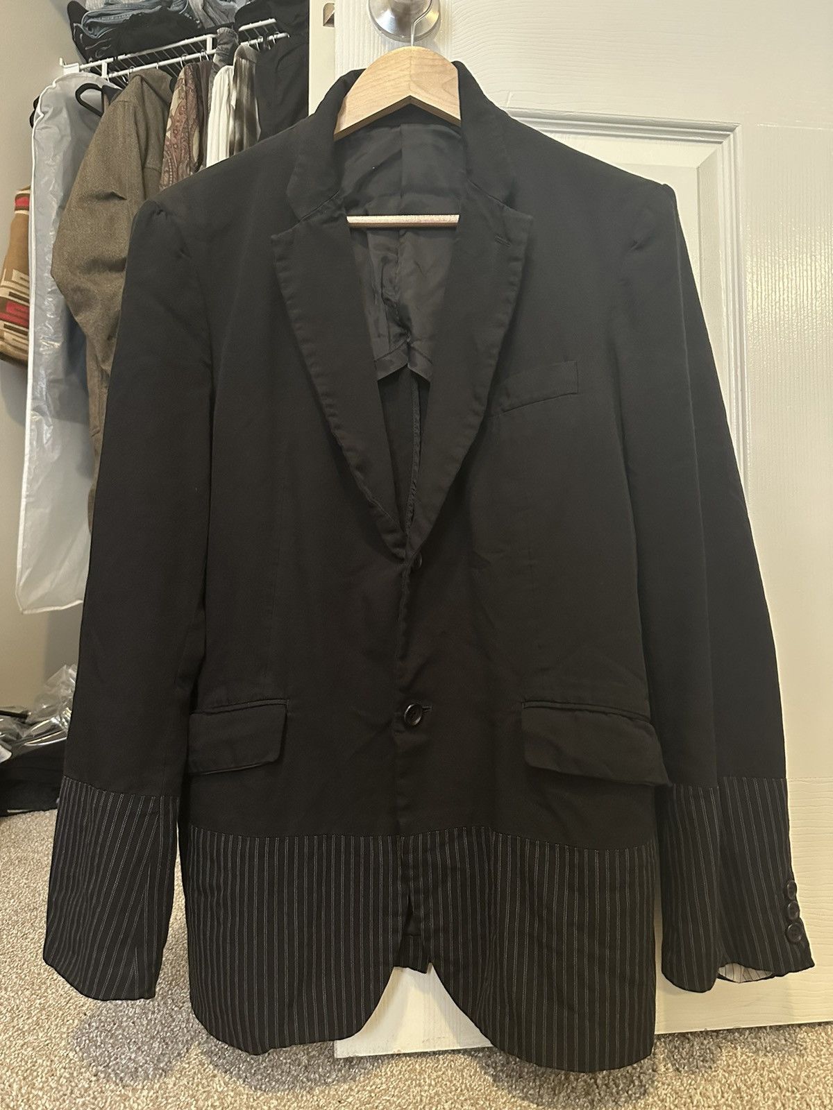 Comme des Garcons Homme CDG Homme Striped patchwork black blazer Size US M / EU 48-50 / 2 - 1 Thumbnail