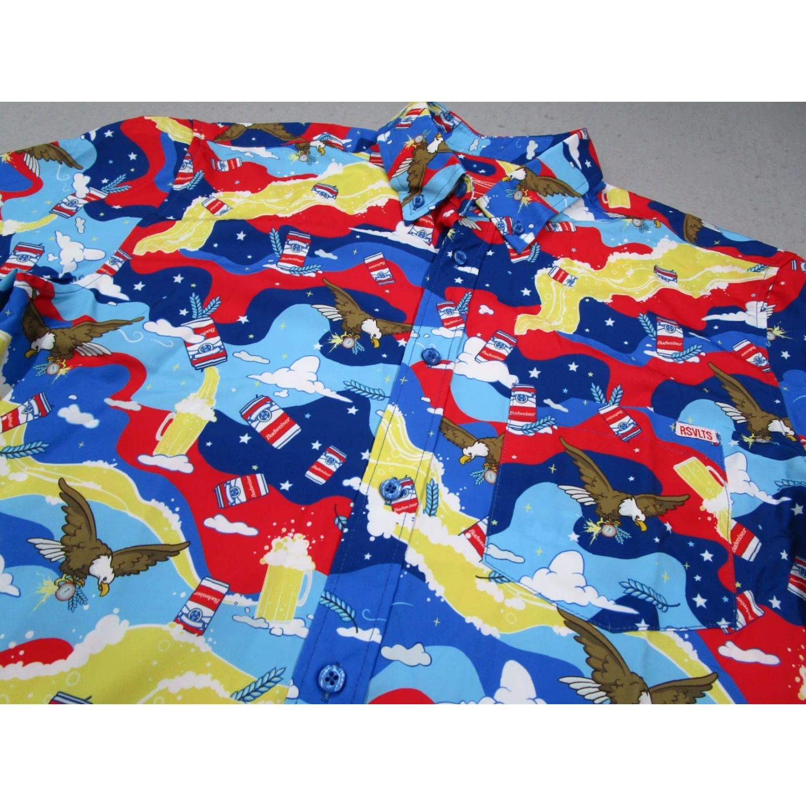 Budweiser RSVLTS x Budweiser Shirt Mens M Blue Kunuflex Button Up AOP Beer Eagle USA Shirt Size US M / EU 48-50 / 2 - 2 Thumbnail