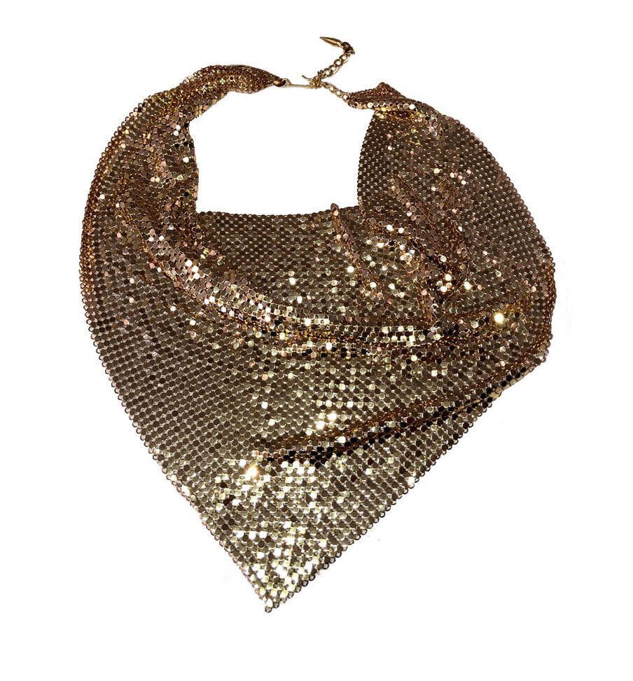 Designer Whiting and Davis Gold Tone Mesh Bib Bandana Necklace Large Size ONE SIZE - 3 Thumbnail