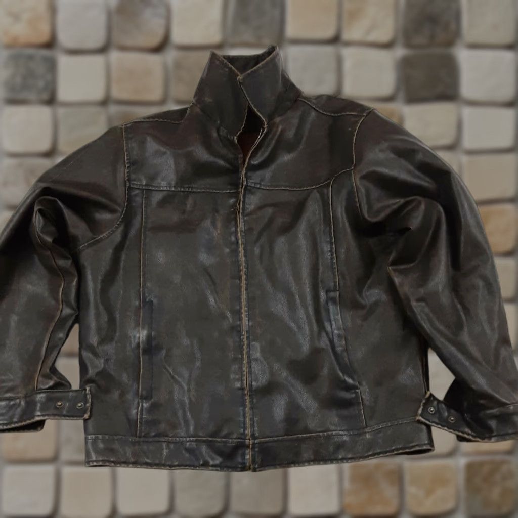 Vintage VINTAGE Arizona Leather Jacket Motorcycle Jacket Large L Brown Distressed Faux Leather Quilted Liner Men Zipper Size US L / EU 52-54 / 3 - 1 Thumbnail