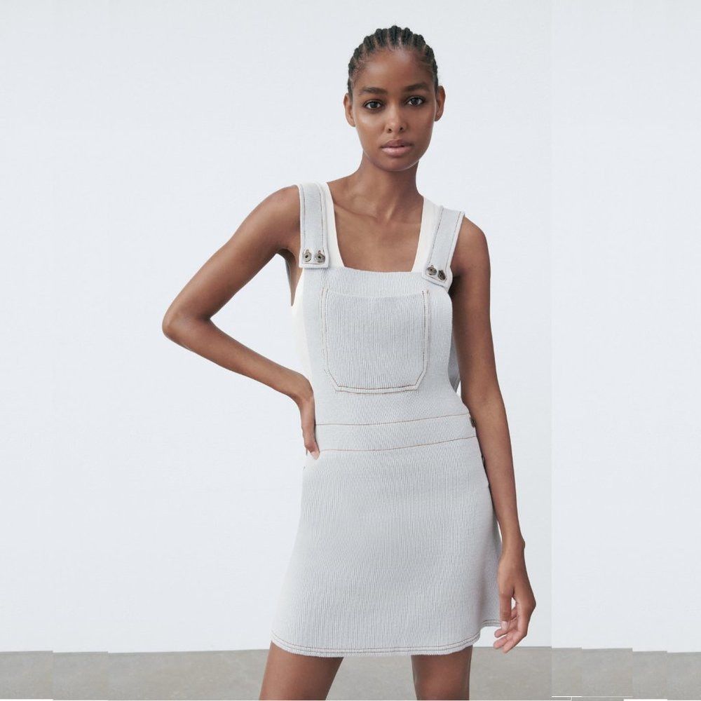 Zara NWT New Zara KNIT OVERALL Baby Blue DRESS Size L Size L / US 10 / IT 46 - 1 Thumbnail