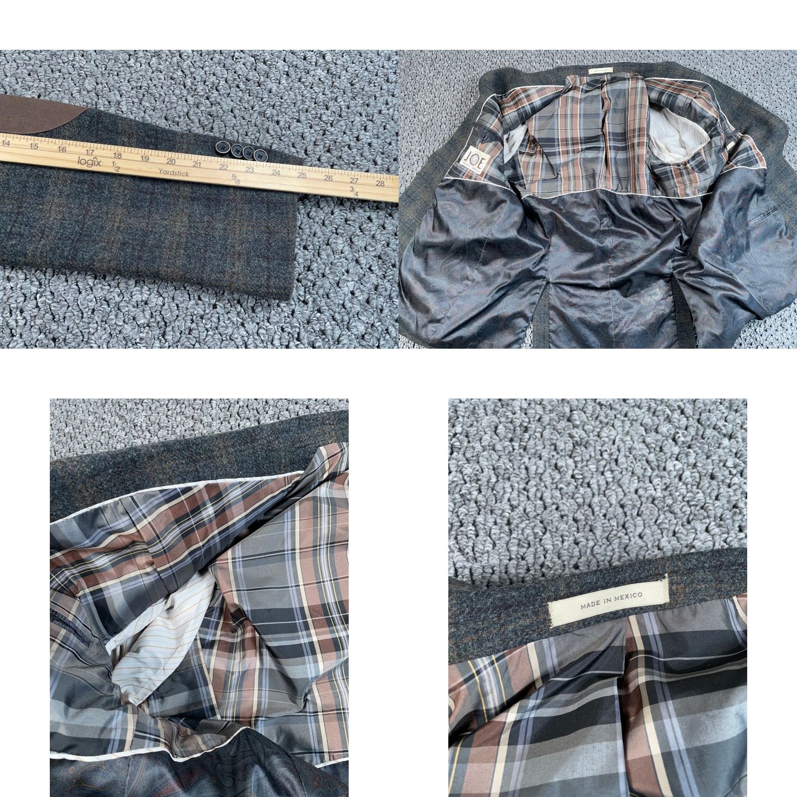 Joseph Abboud VINTAGE Joseph Abboud Glen Plaid Blazer Jacket Mens 44 Long Brown Elbow Patches Slim Size 44R - 9 Thumbnail