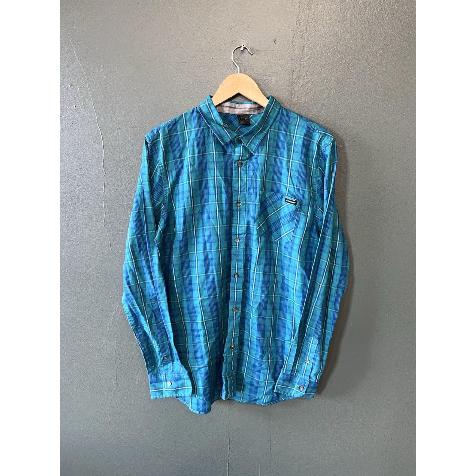 Oakley Oakley Mens Blue Plaid Long Sleeve Button-Up Single Pocket Size L Size US L / EU 52-54 / 3 - 2 Thumbnail