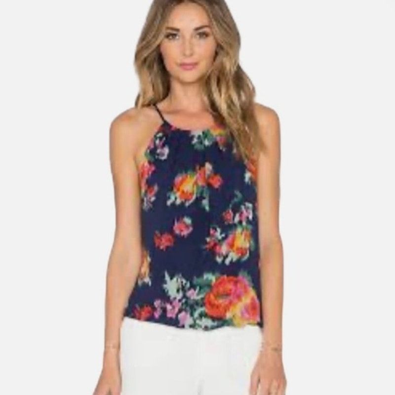 Joie Joie floral silk halter top, ladies small multicolor flowers Size S / US 4 / IT 40 - 1 Thumbnail