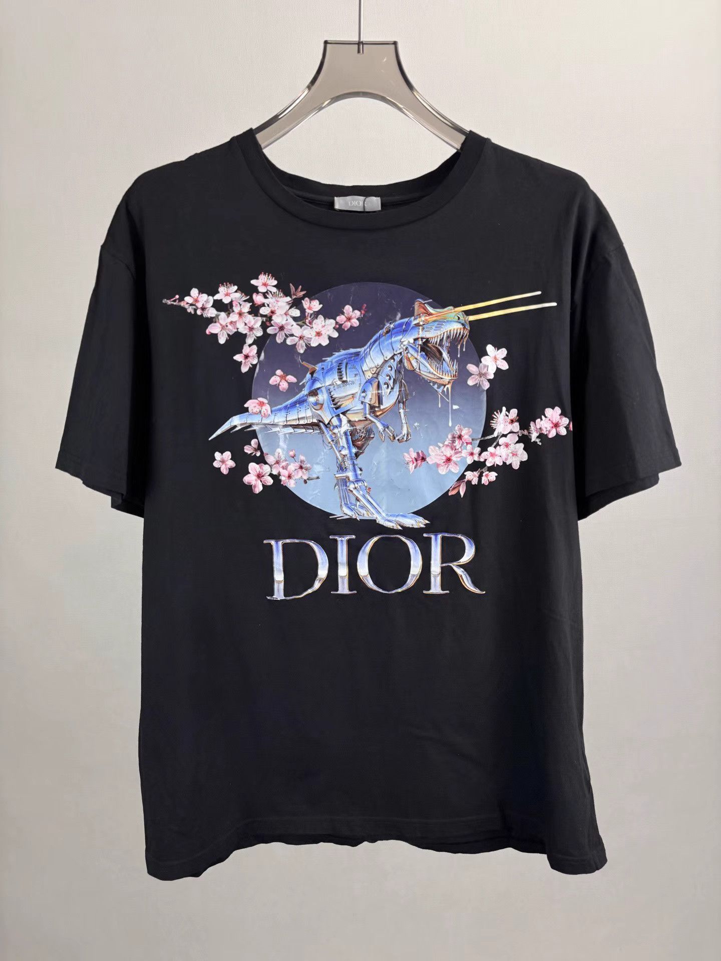 Dior Black Dinosaur & Cherry Blossom Print Short Sleeve Tee Size US XL / EU 56 / 4 - 1 Thumbnail
