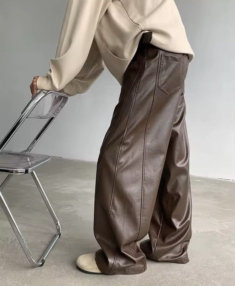 Japanese Brand × Jean Streetwear Casual Pu Leather Straight Wide Leg Trousers Size US 33 - 3 Thumbnail